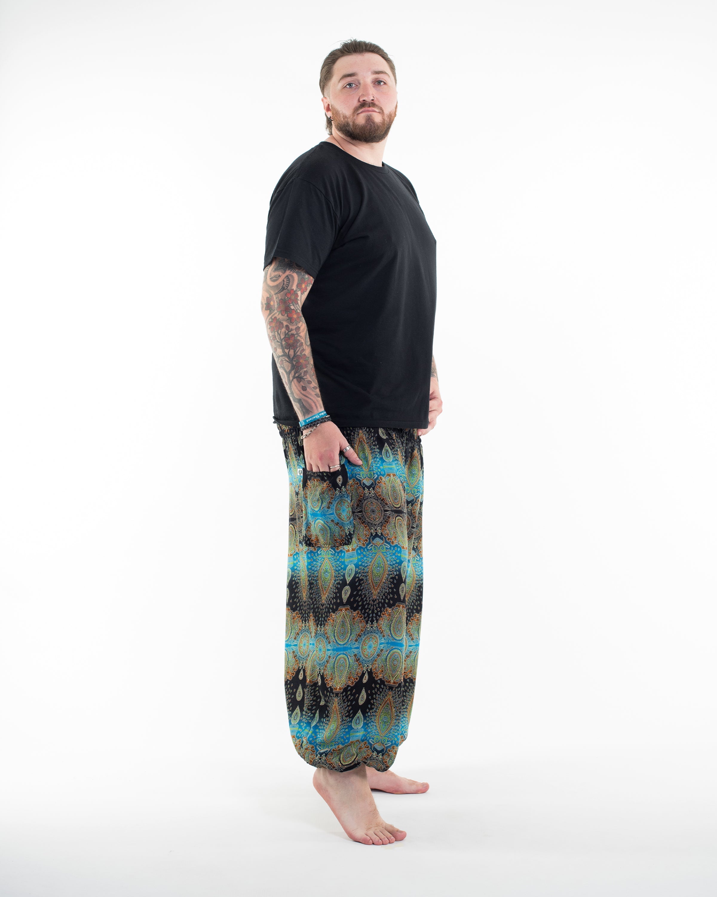 Plus Size Paisley Men's Harem Pants in Turquoise