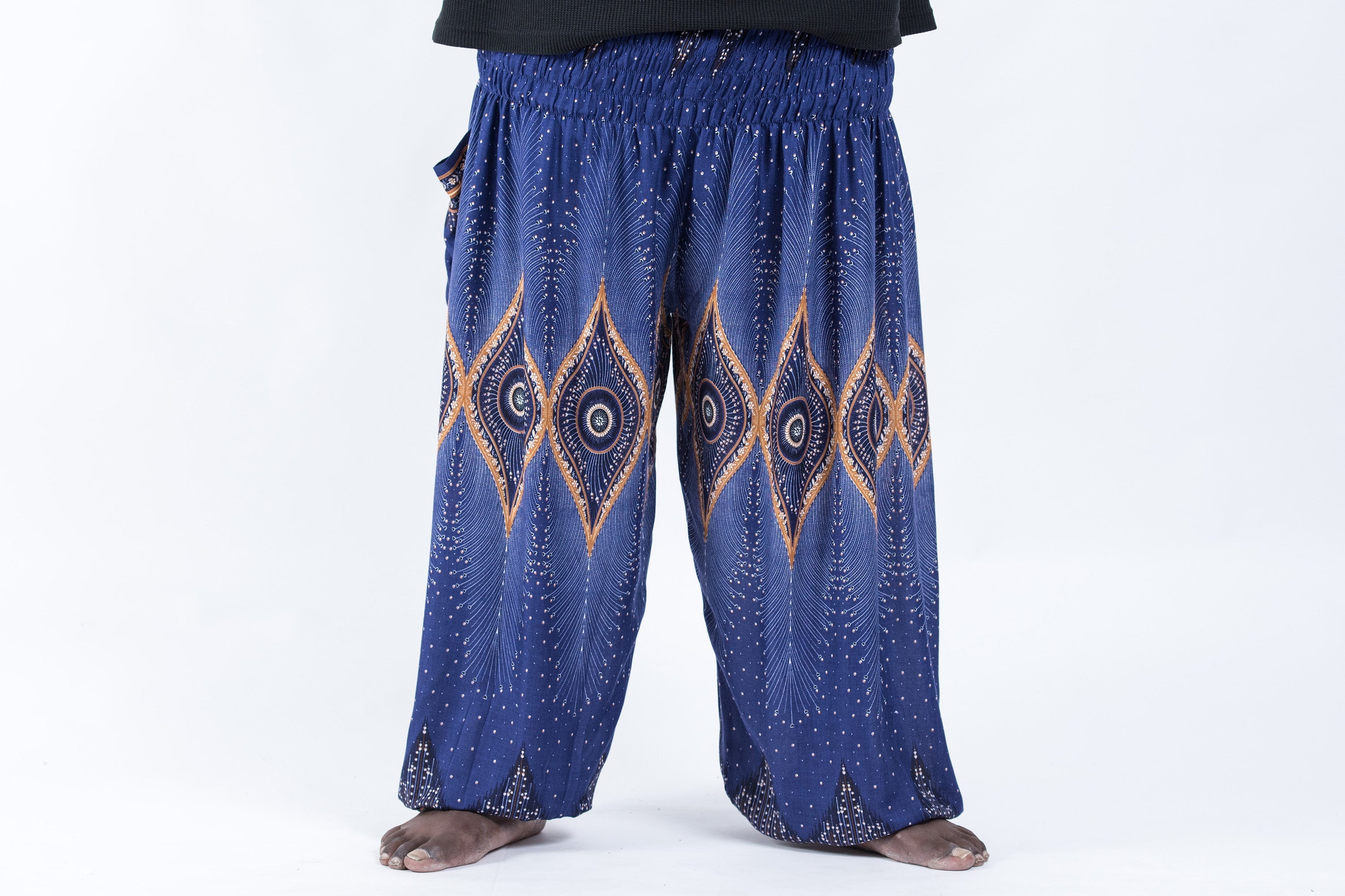Plus Size Diamond Peacock Men's Harem Pants in Blue