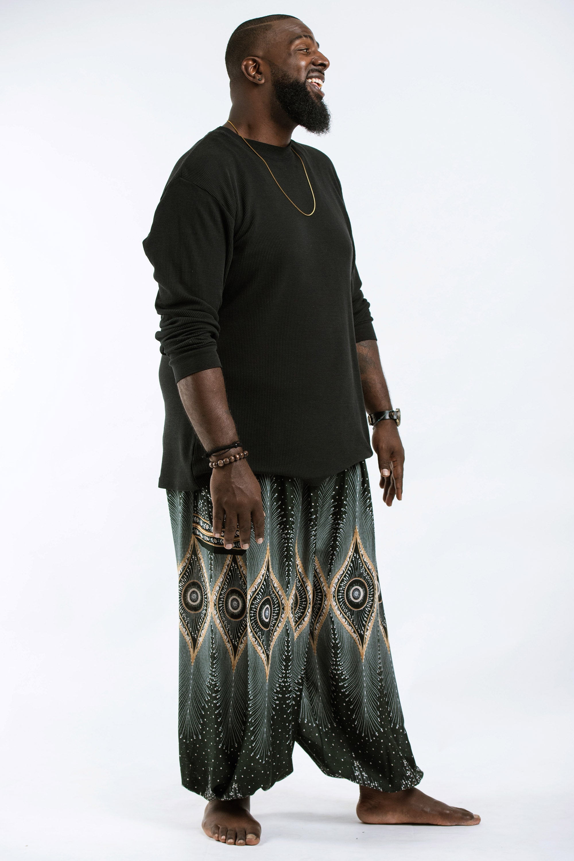 Plus Size Diamond Peacock Men's Harem Pants in Green