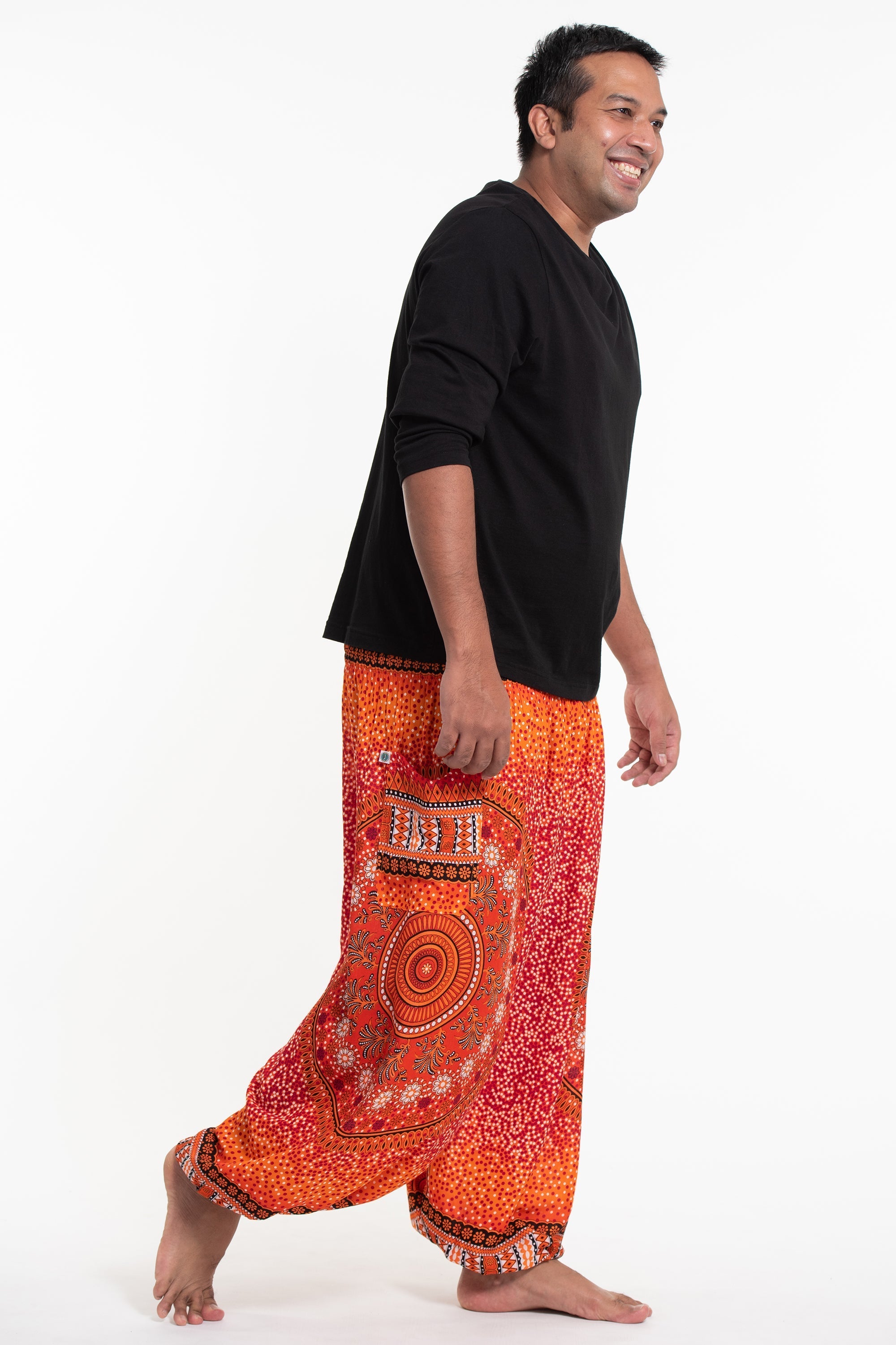 Plus Size Tribal Chakras Men's Harem Pants in Orange
