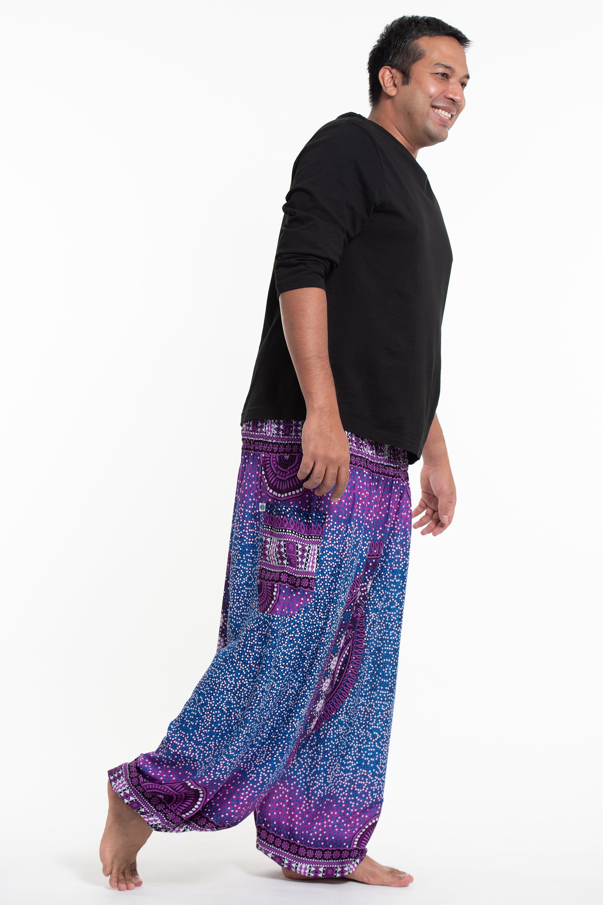 Plus Size Tribal Chakras Men's Harem Pants in Purple