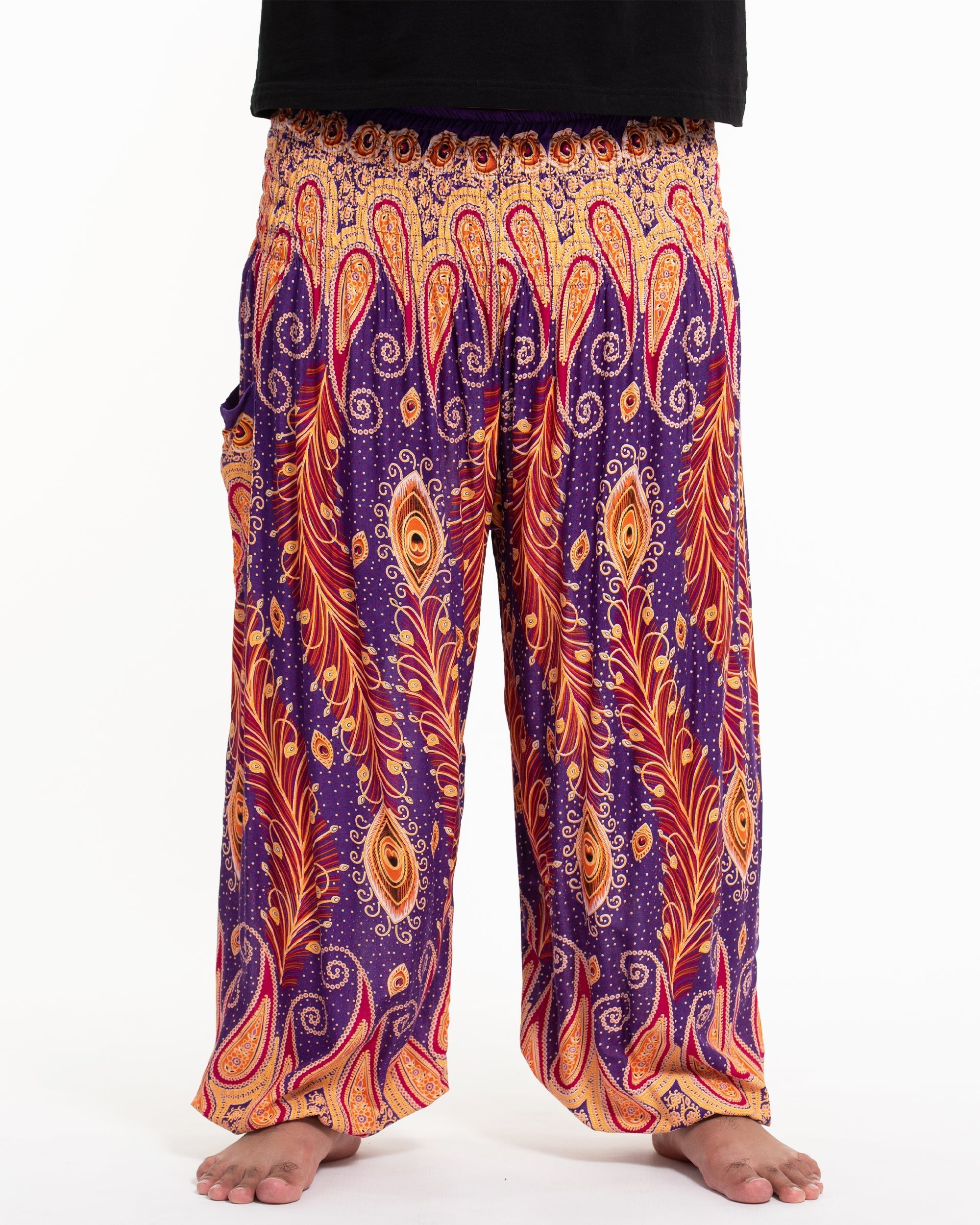 Plus Size Peacock Paisley Men's Harem Pants in Purple