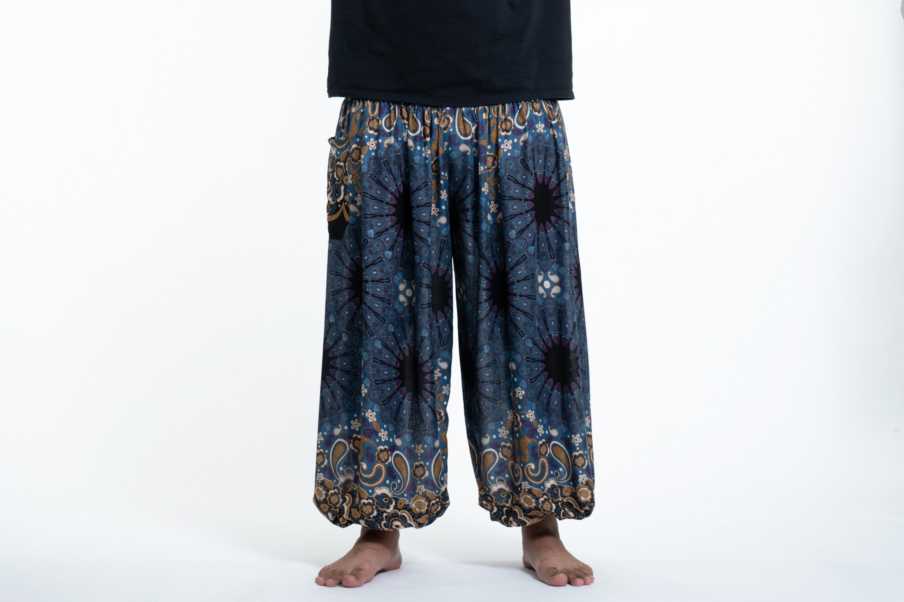 Plus Size Paisley Mandalas Men's Harem Pants in Blue Gray
