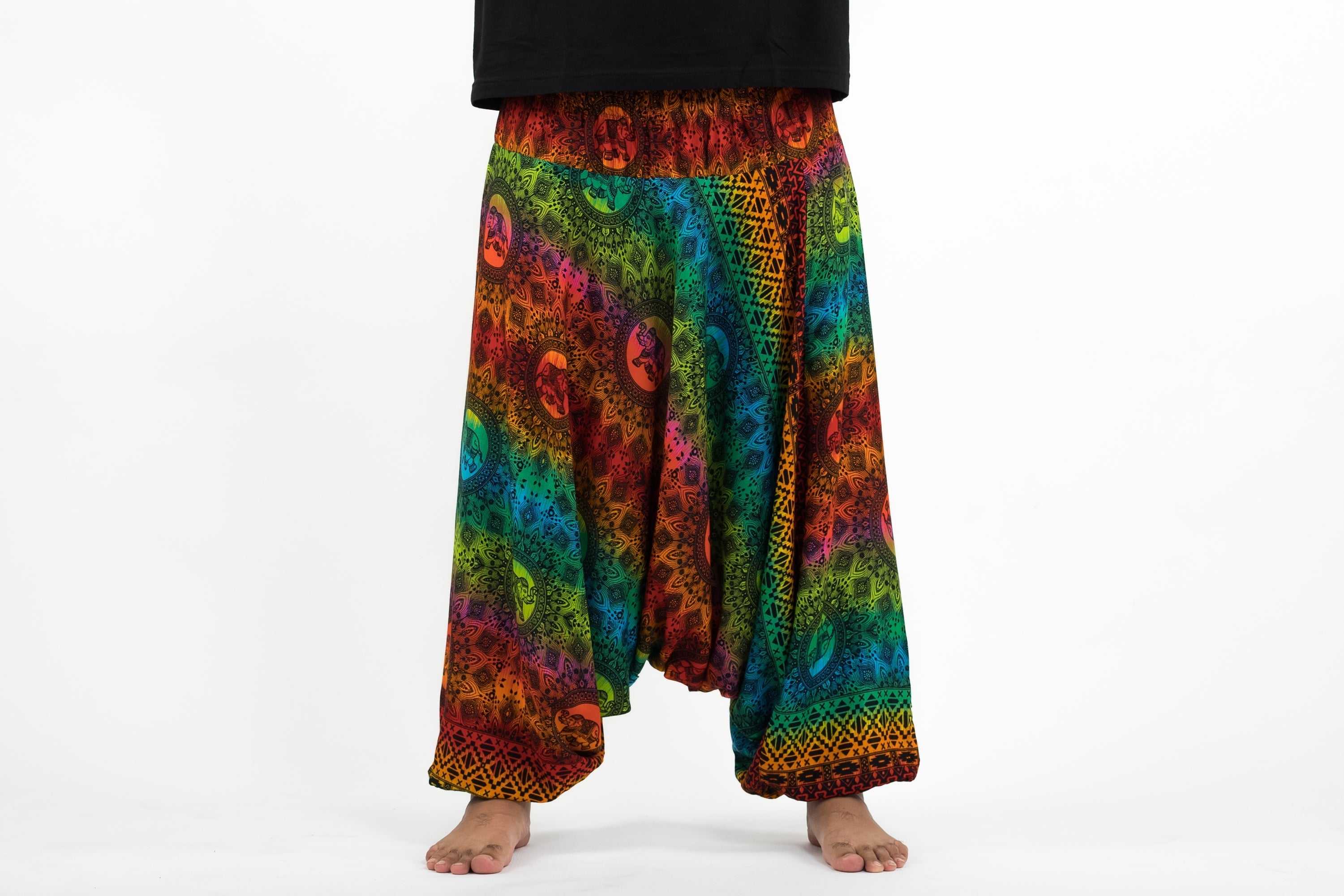Plus Size Rainbow Elephant Drop Crotch Men's Elephant Pants in Orange