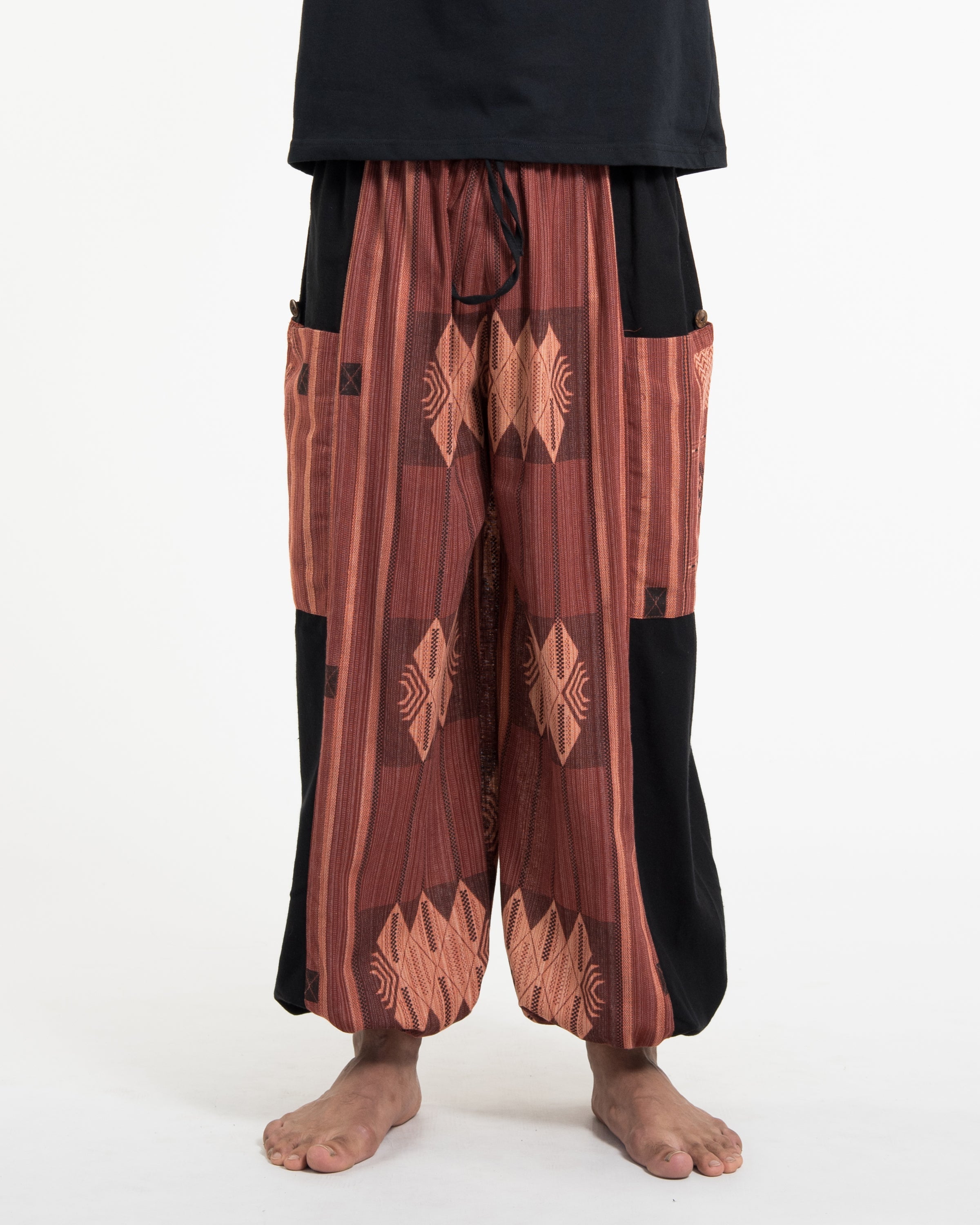 Two Tone Thai Hill Tribe Fabric Men's Cotton Pants in Brick