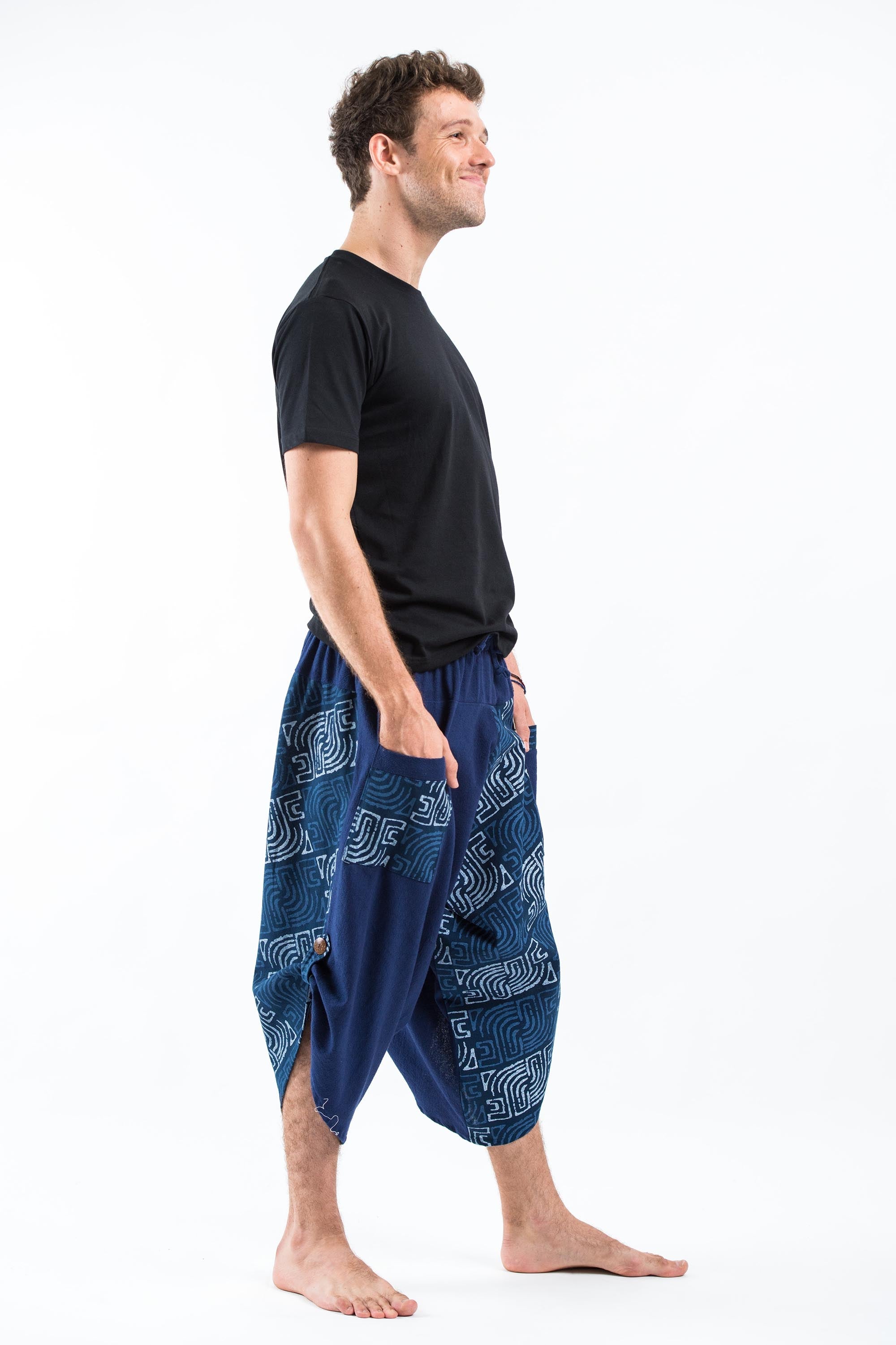 Two Tone Maze Prints Men's Three Quarter Pants in Blue