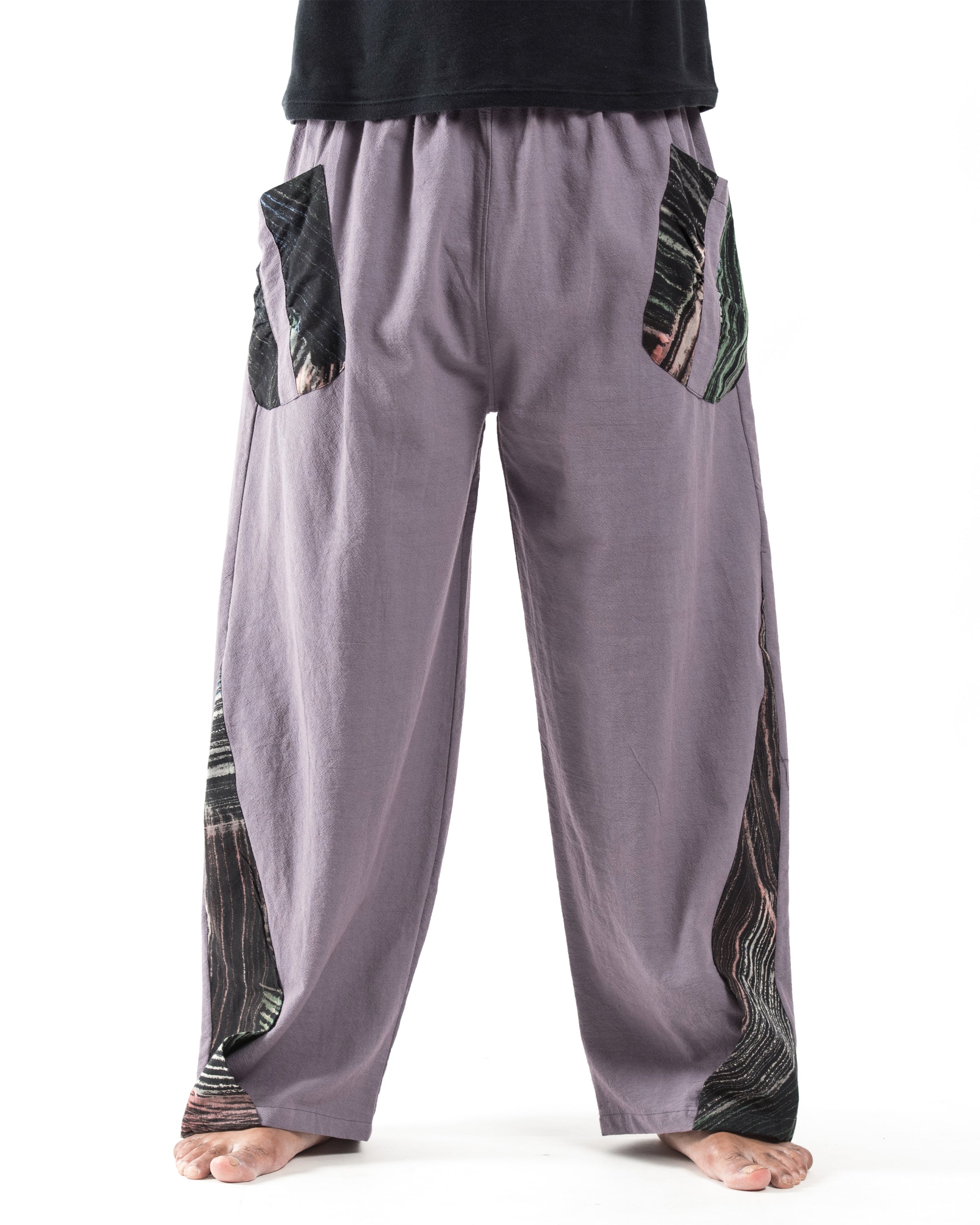 Thai Cotton Men's Pants With Hill Tribe Trim in Violet