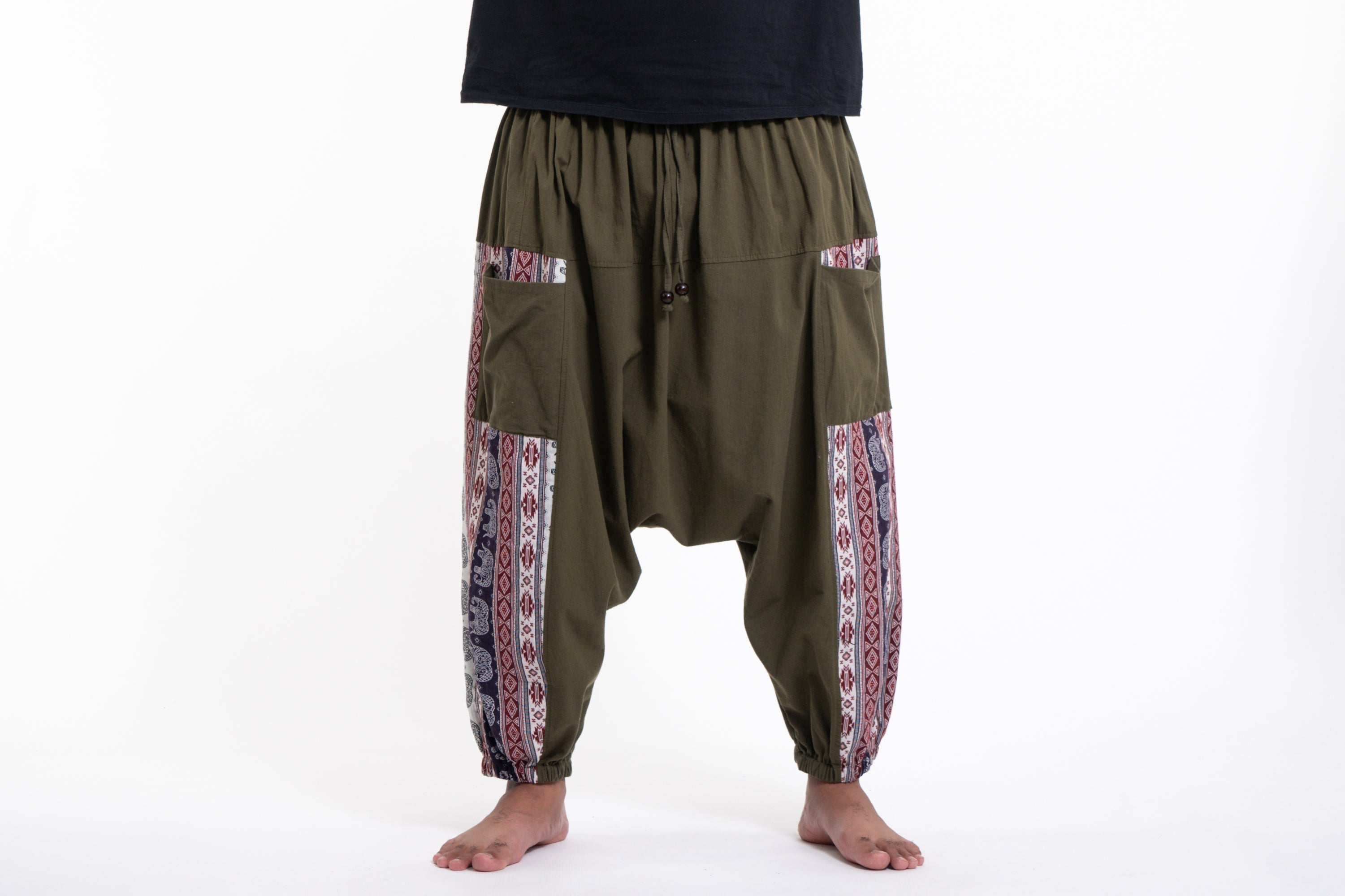 Plus Size Elephant Aztec Cotton Men's Harem Pants in Green