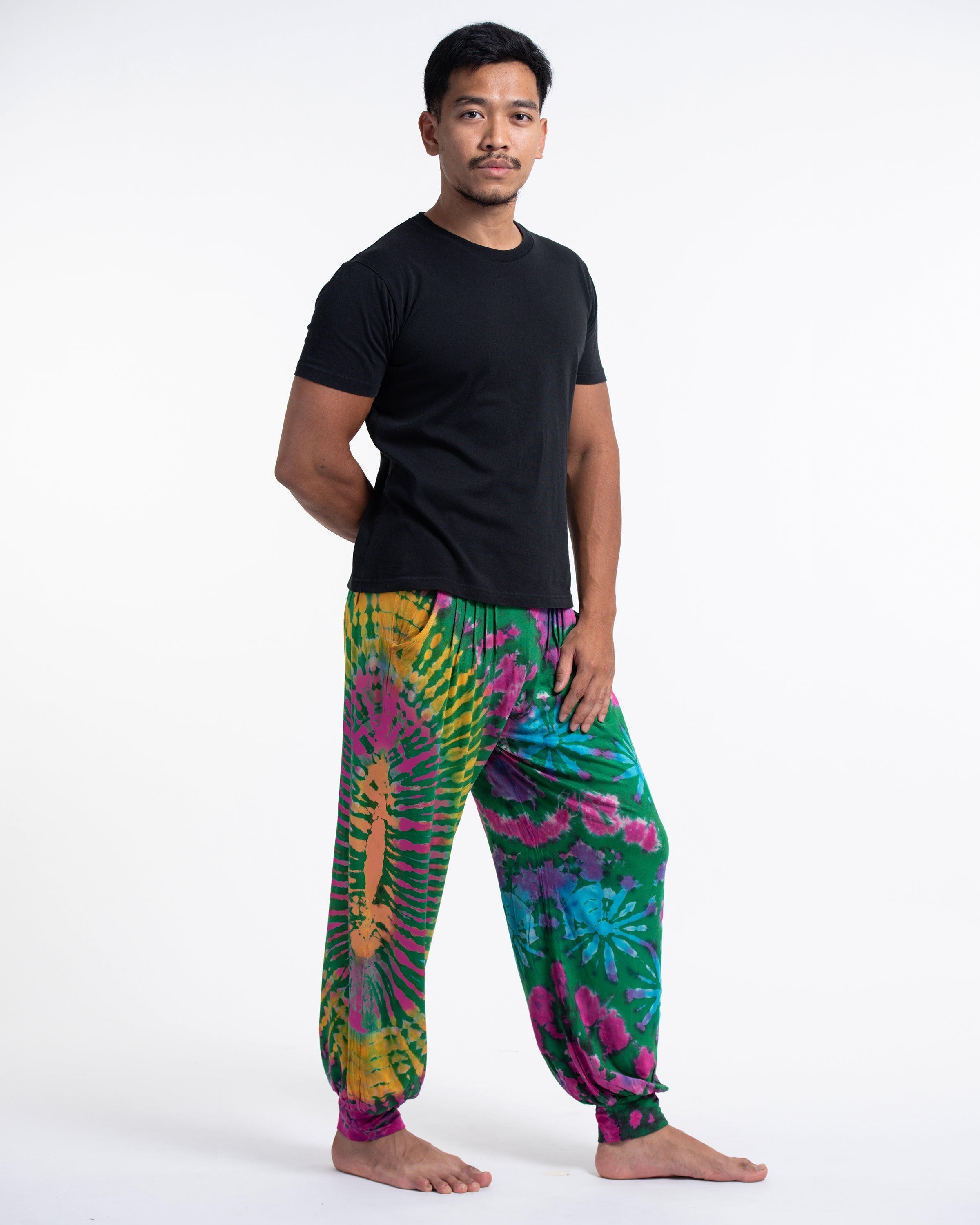 Tie Dye Cotton Men Harem Pants in Green