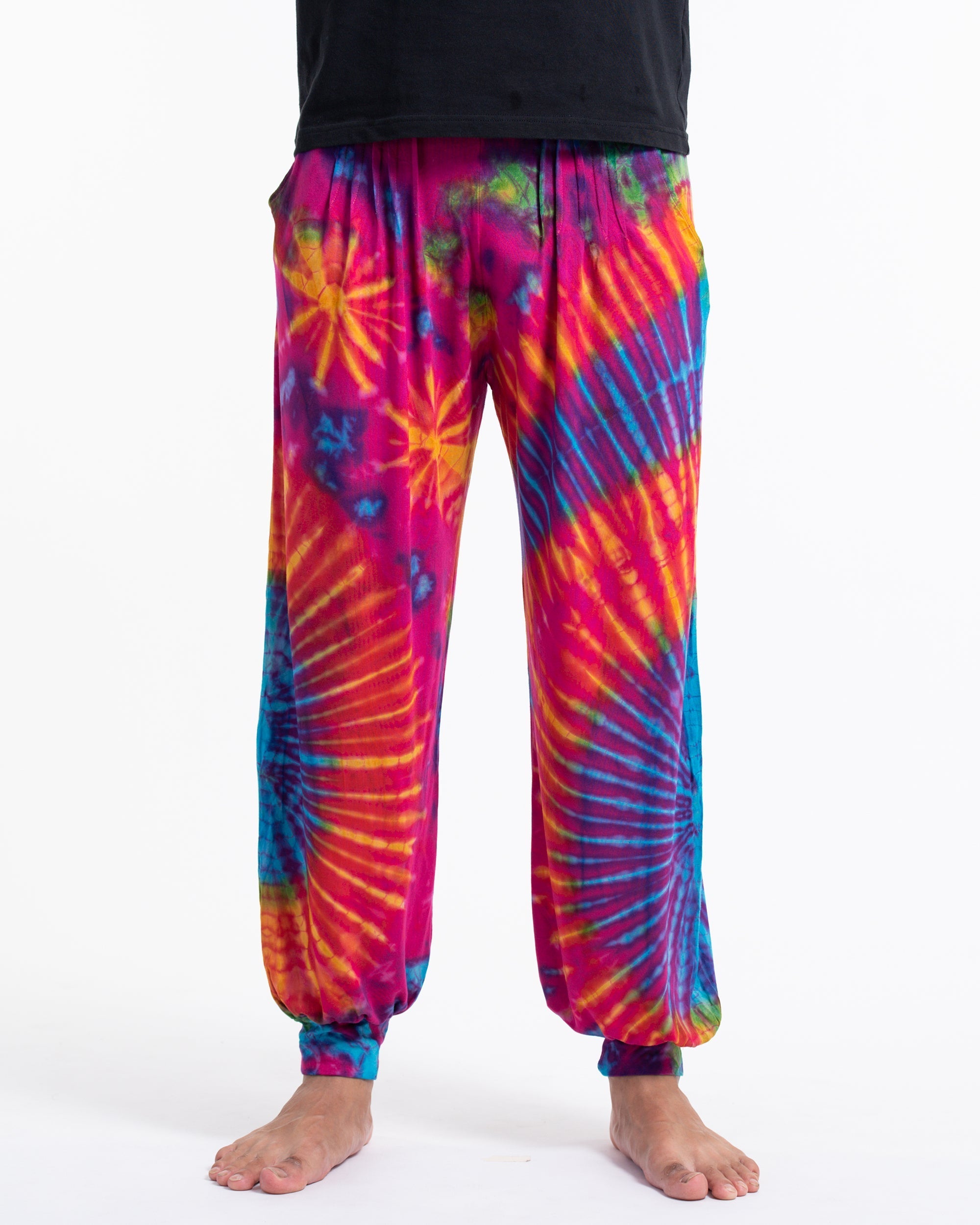Tie Dye Cotton Men Harem Pants in Pink