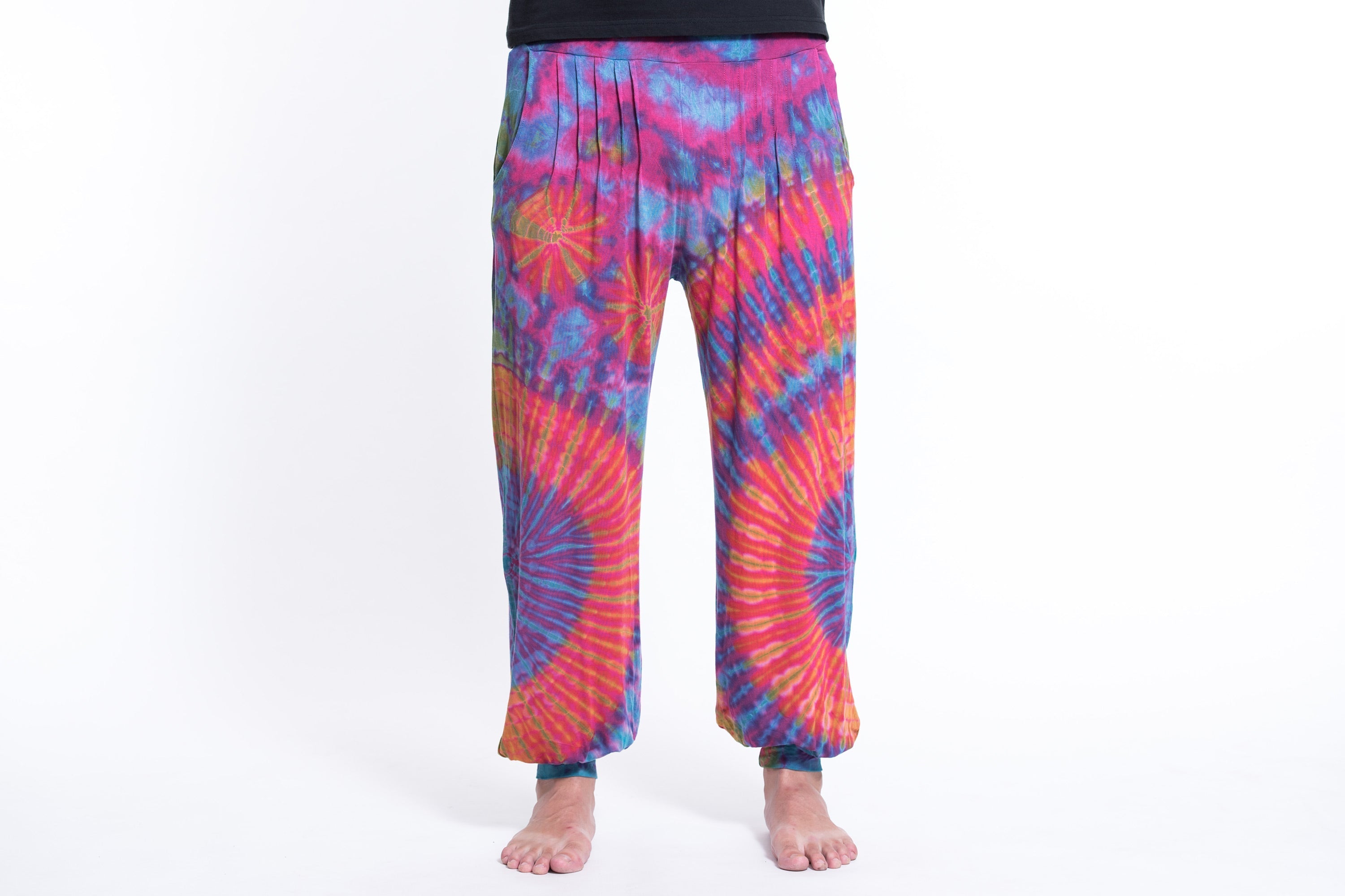 Tie Dye Cotton Men Harem Pants in Pink