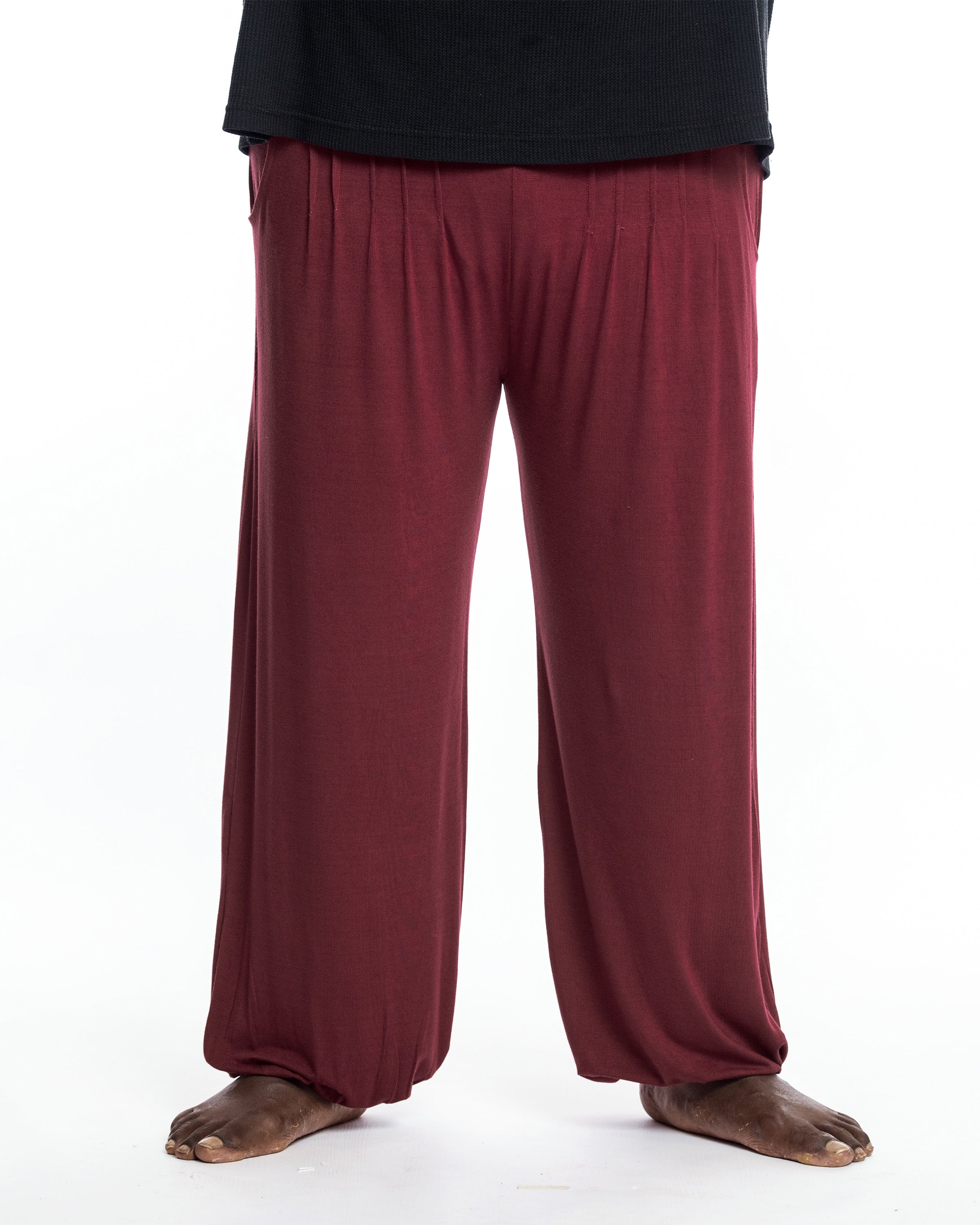 Plus Size Cotton Men Harem Pants in Solid Maroon