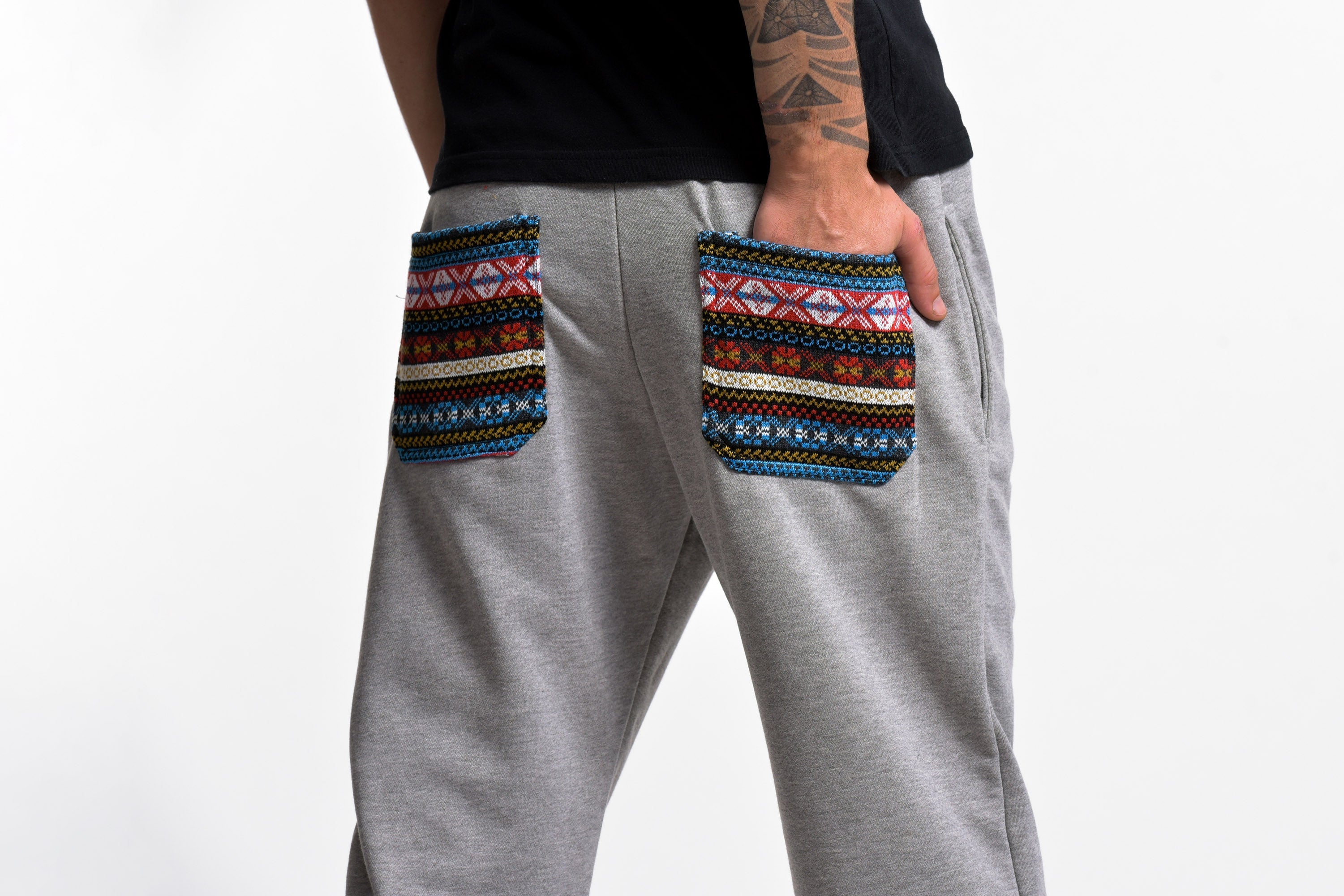 Men's Terry Pants with Aztec Pockets in Gray (Size S - XL )