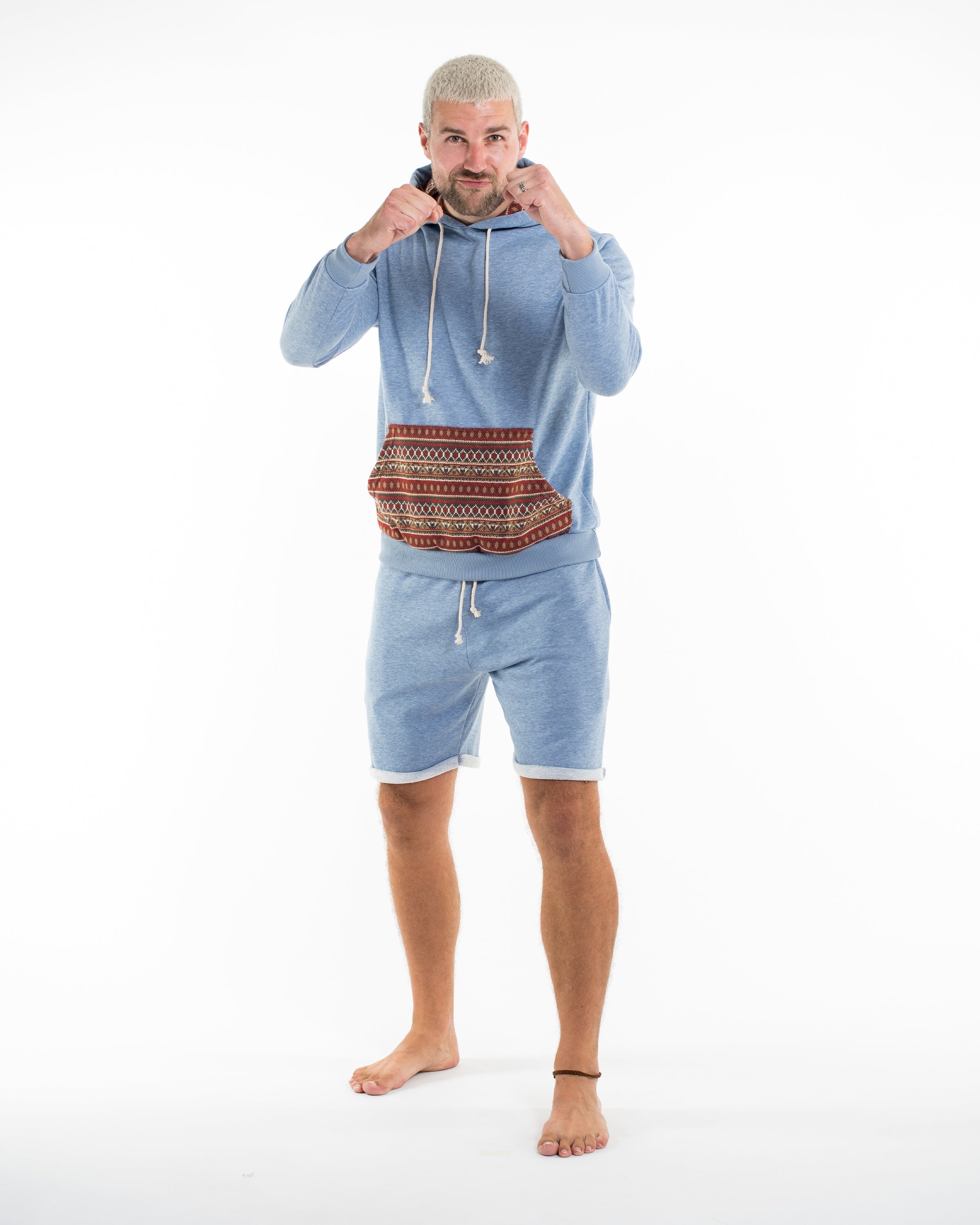 Men's Terry Shorts with Tribal Pockets in Light Blue (Size M - XL)