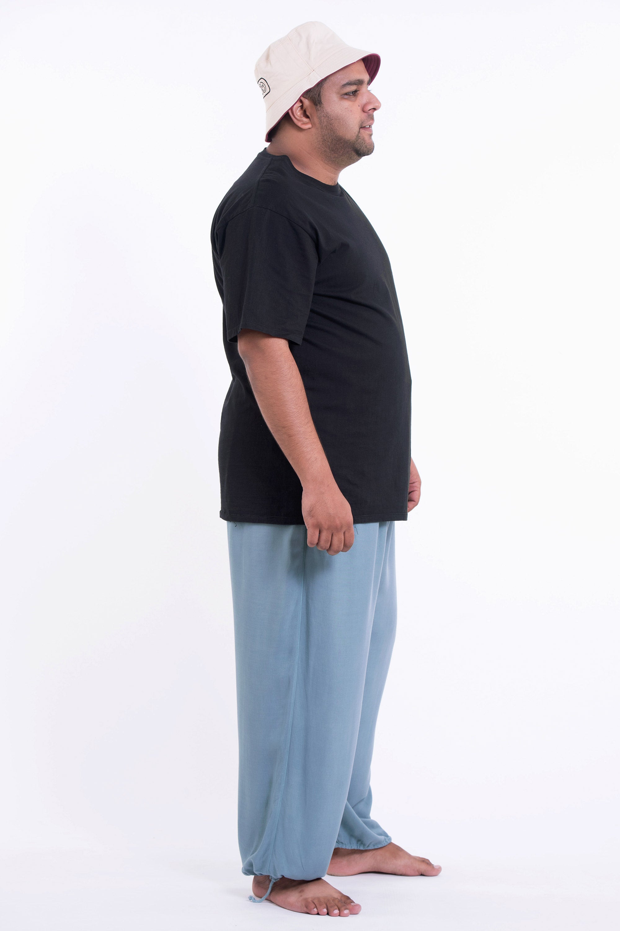Plus Size Solid Color Drawstring Men's Yoga Massage Pants in Blue Gray