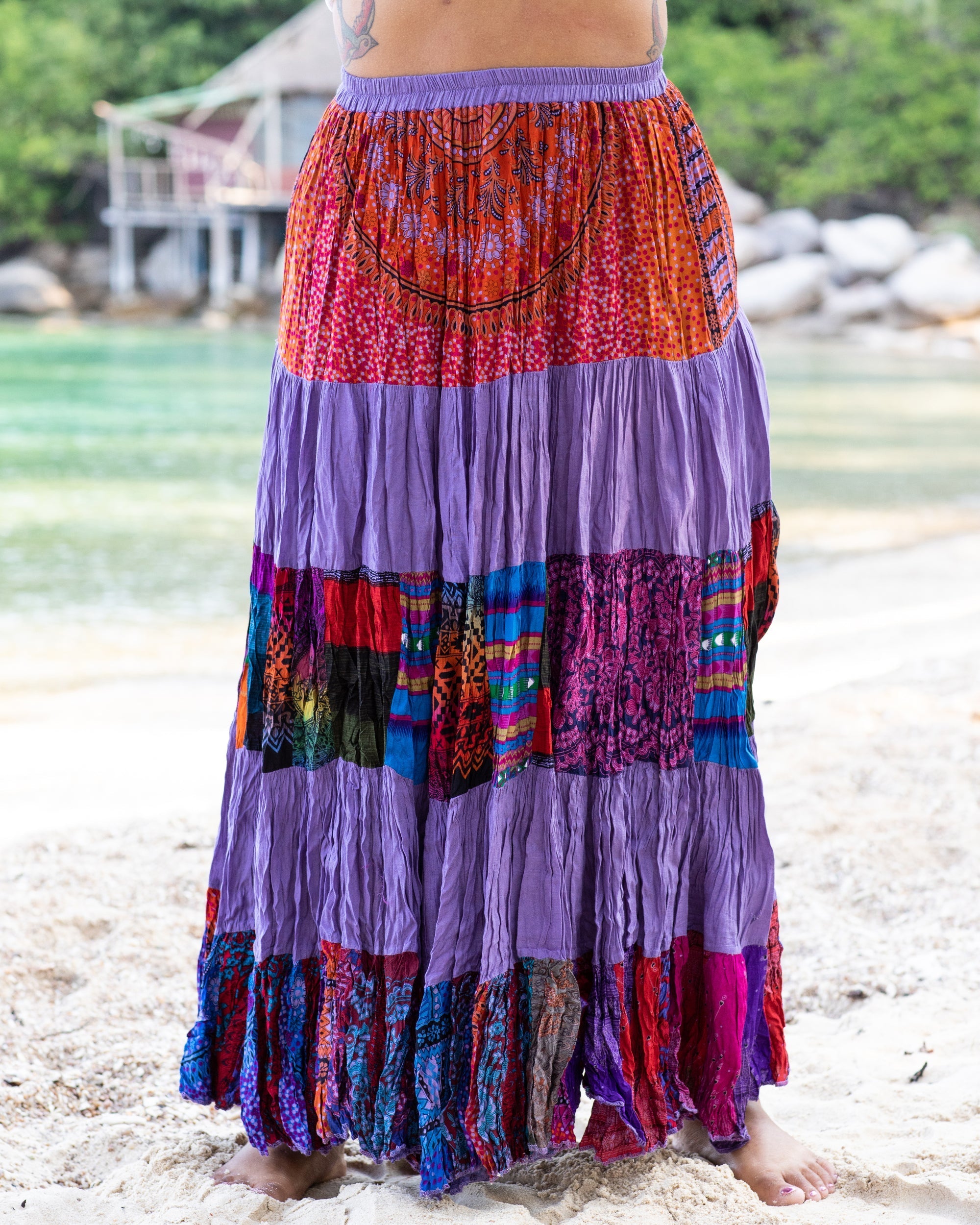 Plus Size Patchwork Long Skirt in Purple
