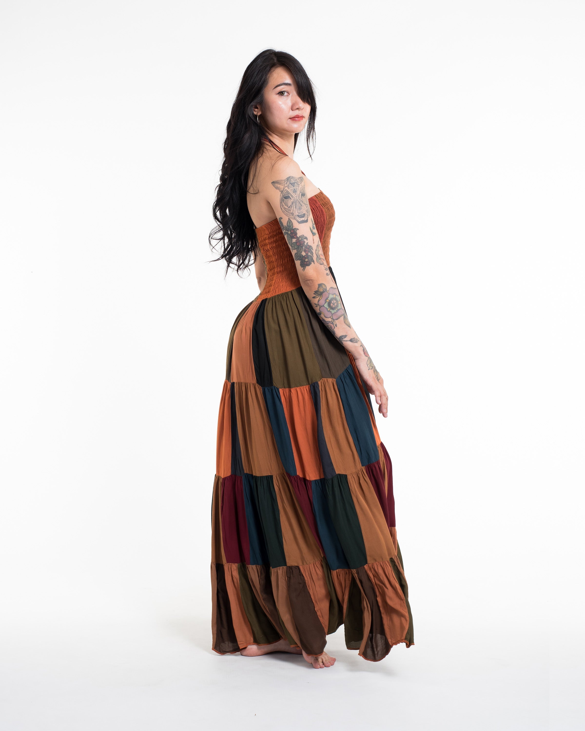 Upcycled Patchwork Maxi Dress in Orange