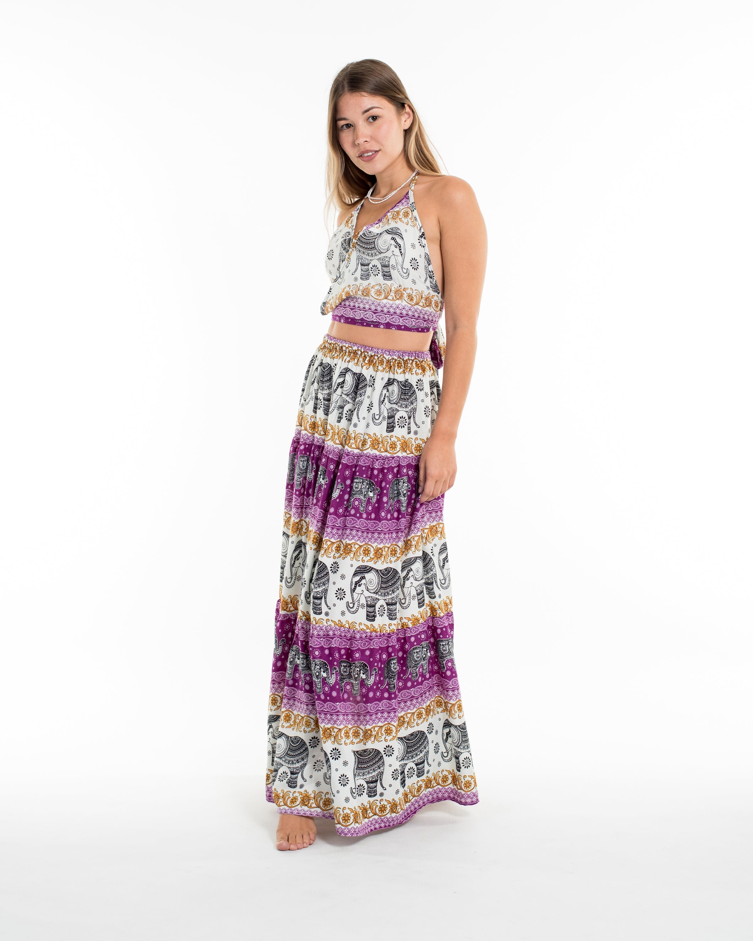 Elephant Dreams Crop Top and Long Skirt in Purple