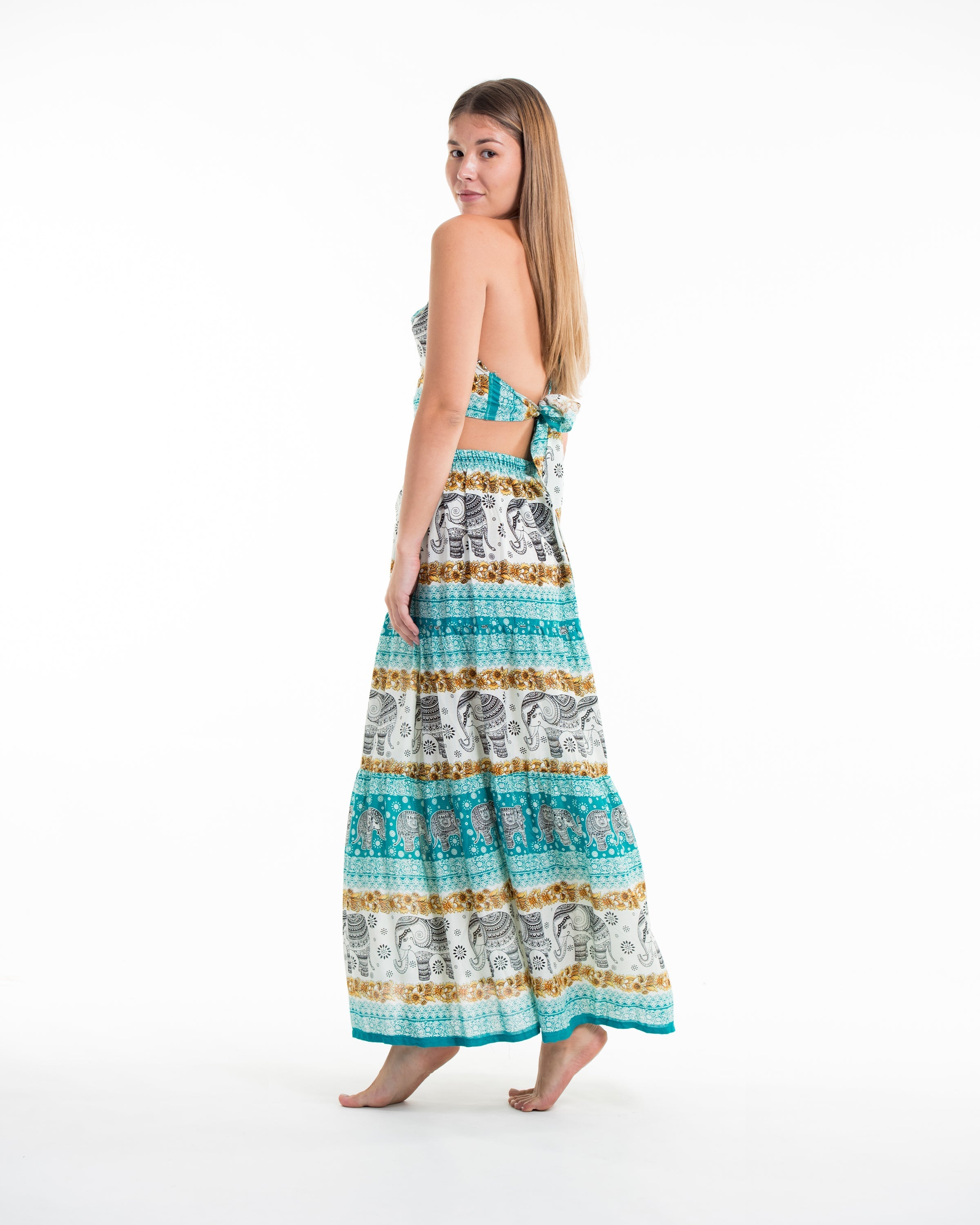 Elephant Dreams Crop Top and Long Skirt in Turquoise