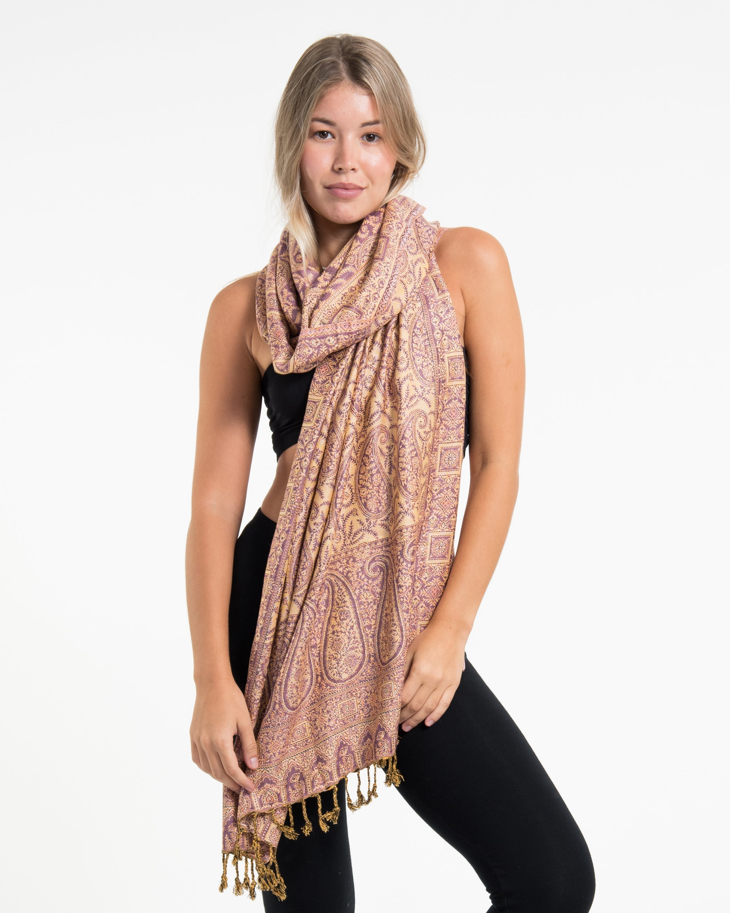 Indian Traditional Paisley Pashmina Shawl Scarf in Pink