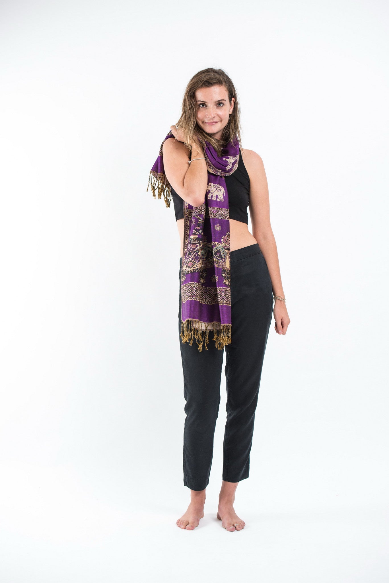 Nepal Elephant Pashmina Shawl Scarf in Purple