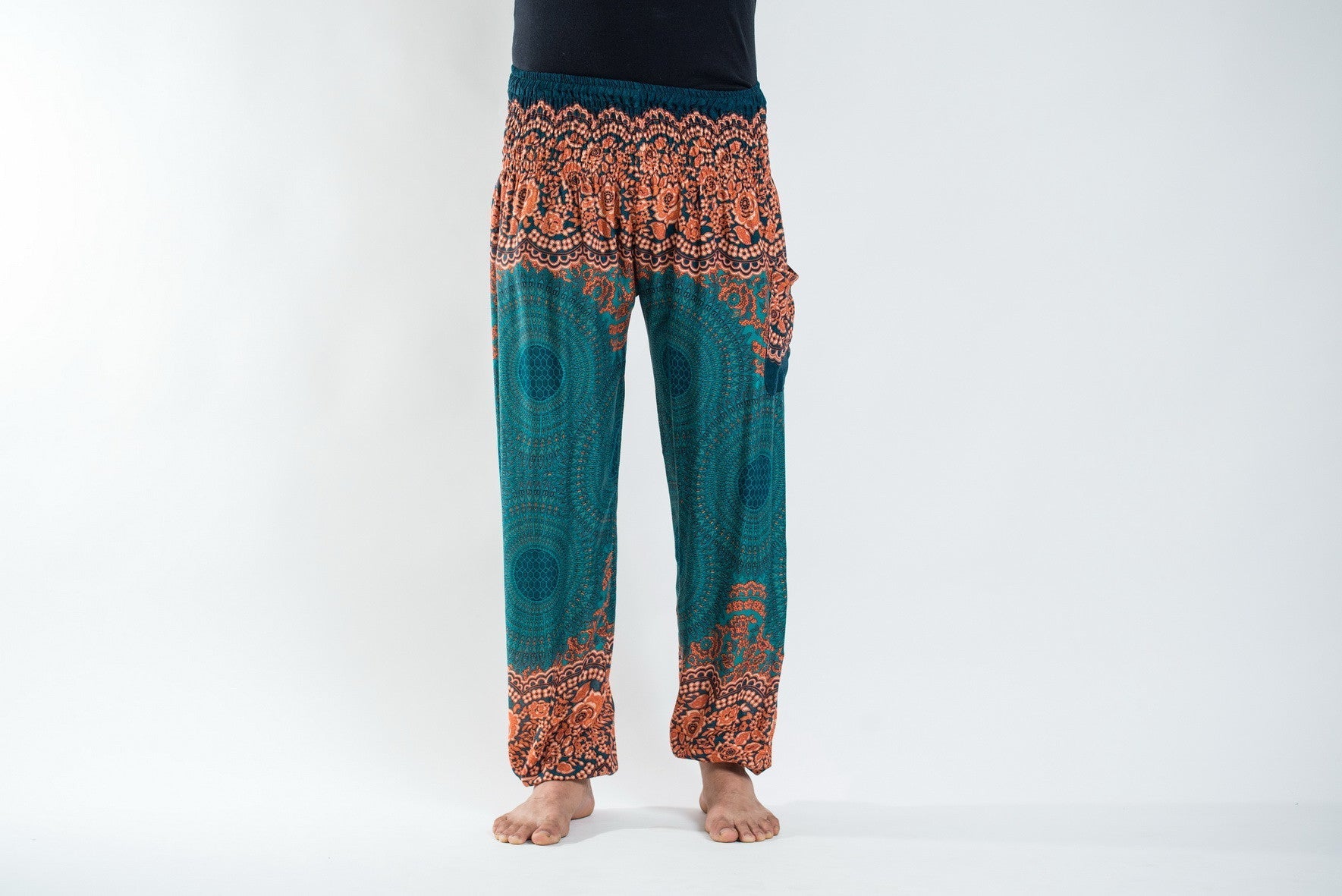Geometric Mandalas Men's Harem Pants in Turquoise