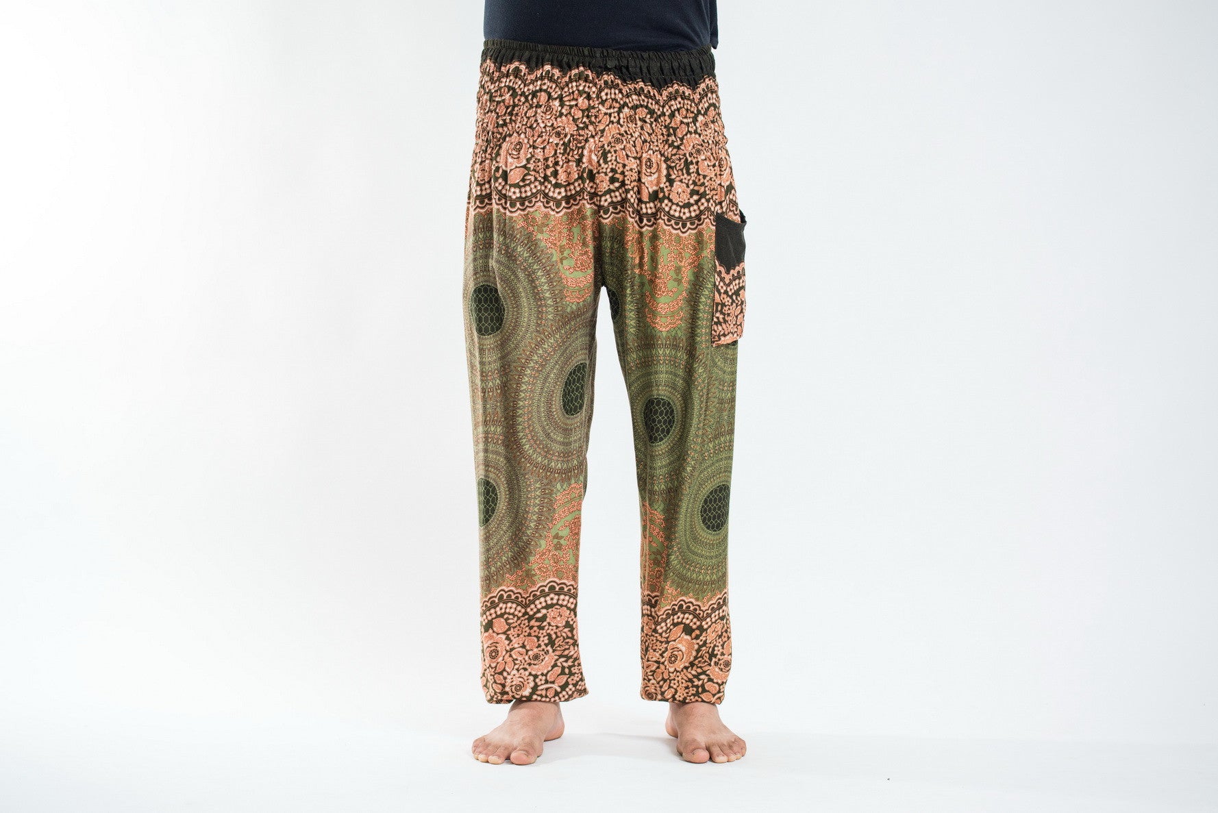 Geometric Mandalas Men's Harem Pants in Olive