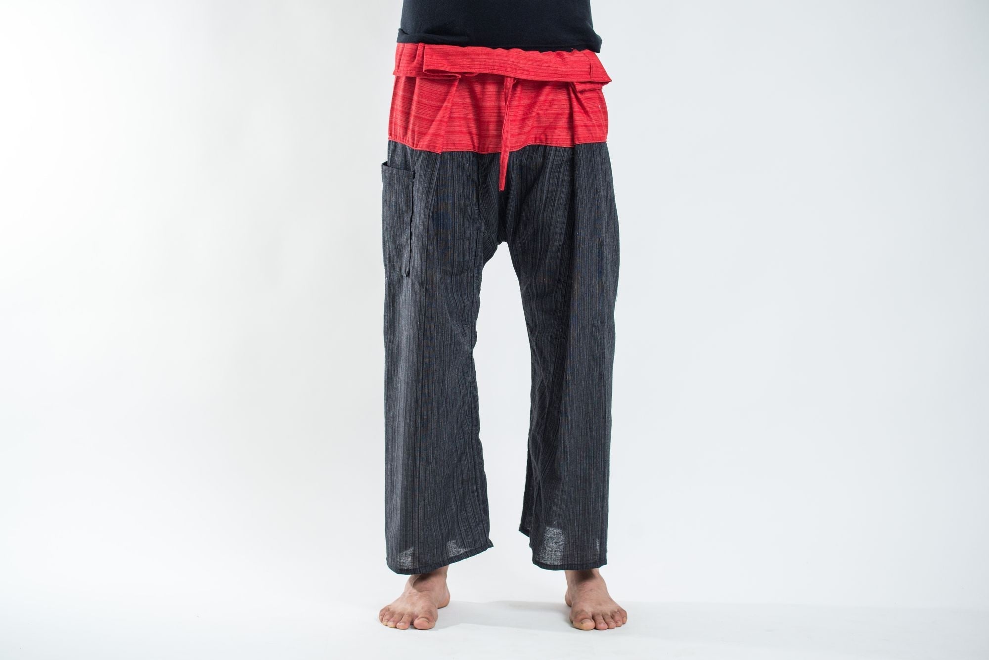 Unisex 2-Tone Pinstripes Thai Fisherman Pants in Black Red