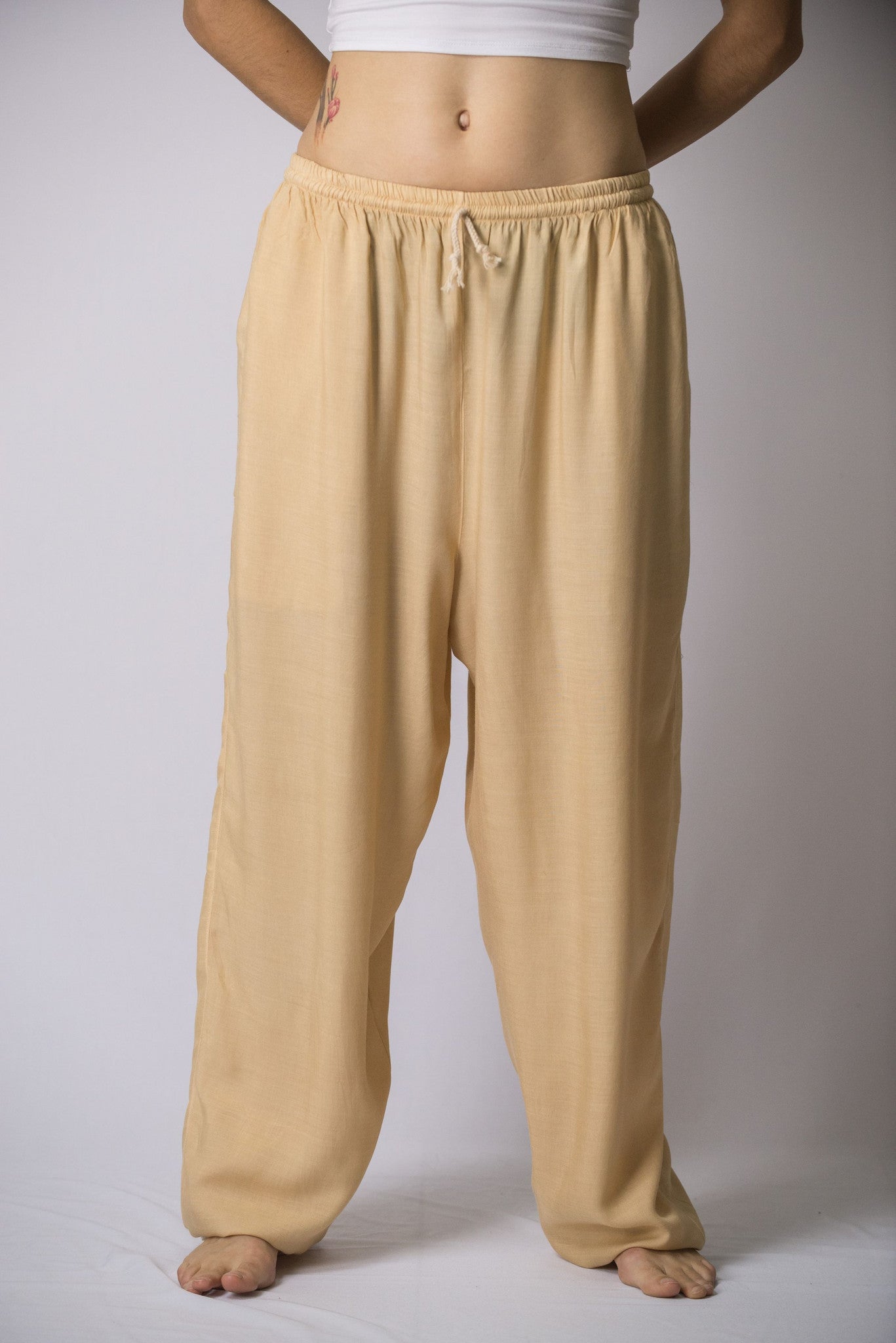 Solid Color Drawstring Women's Yoga Massage Pants in Cream