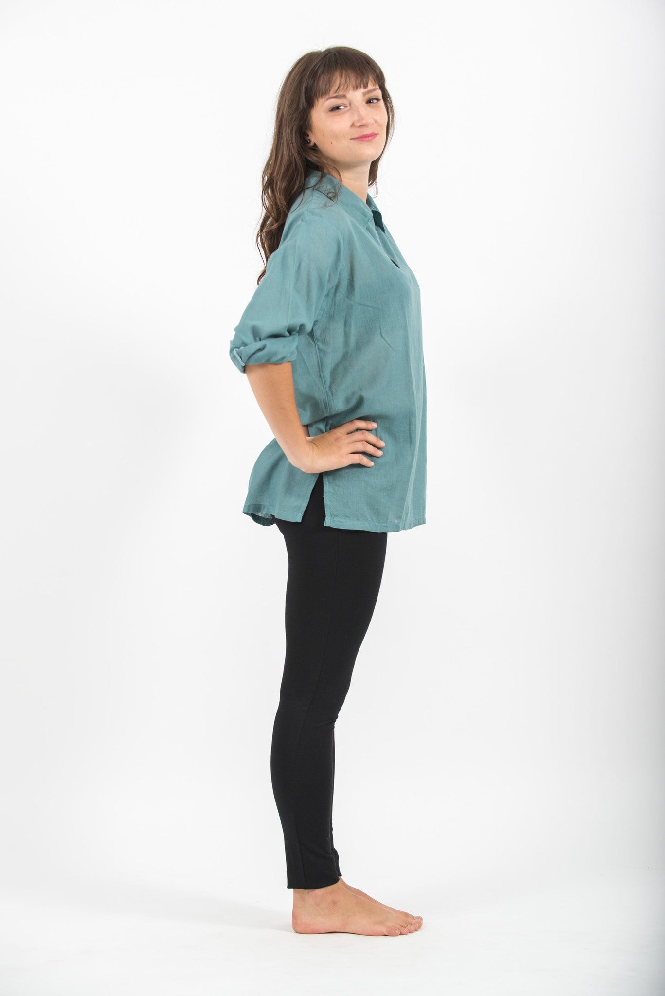 Womens Yoga Shirts Collar V Neck in Aqua