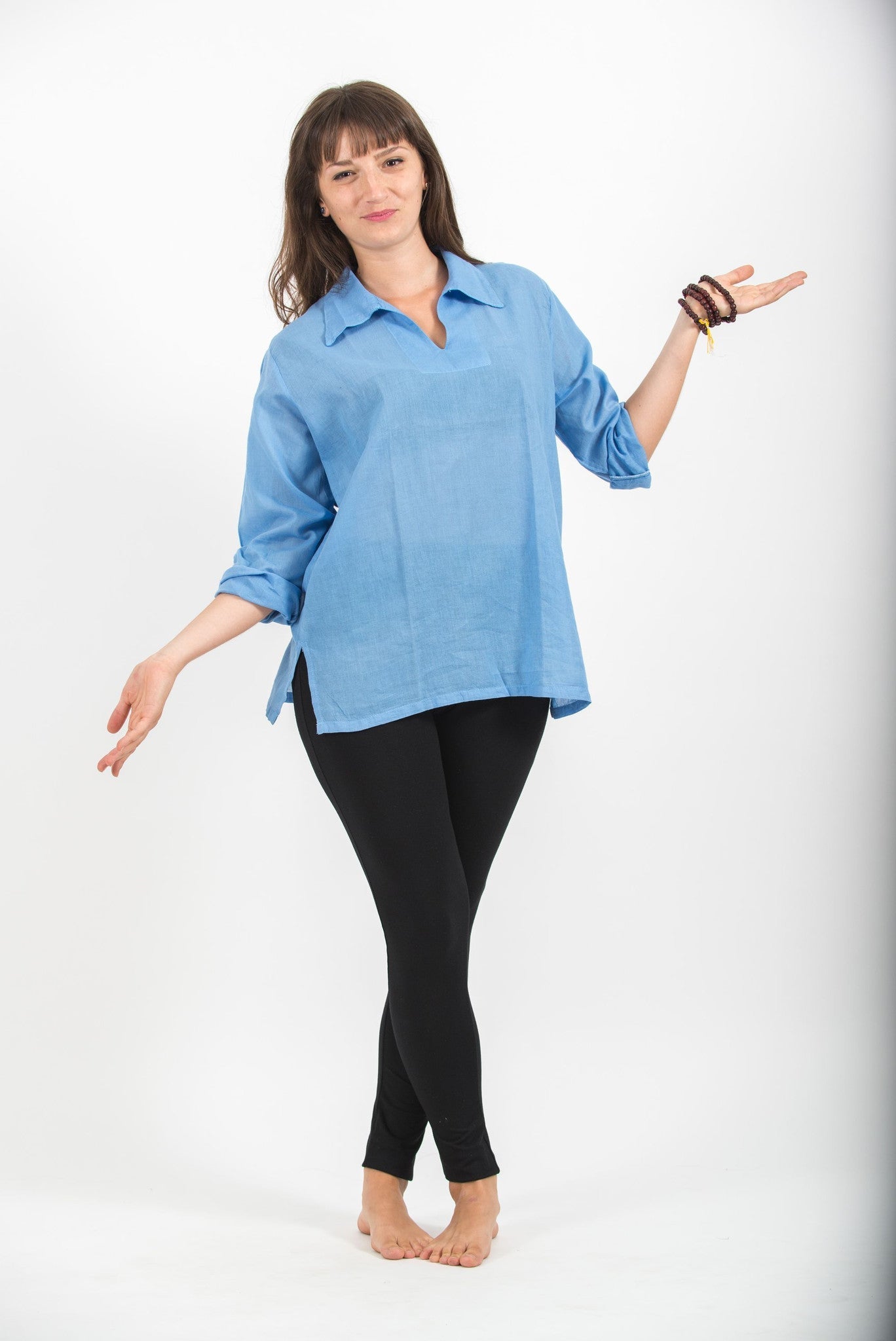 Womens Yoga Shirts Collar V Neck in Blue
