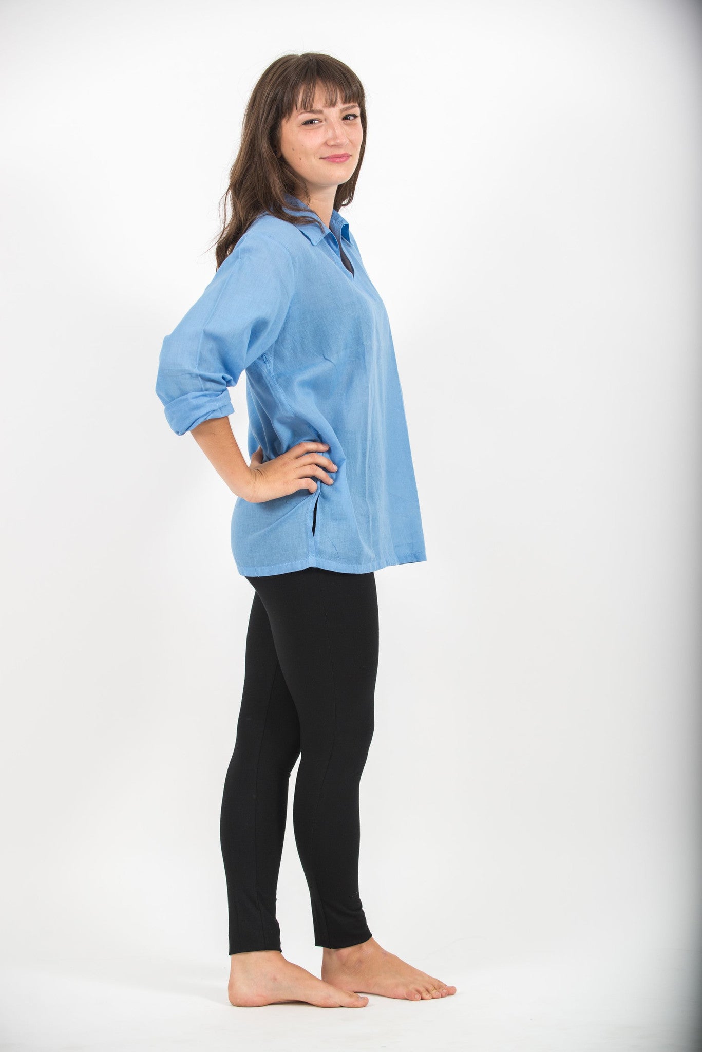 Womens Yoga Shirts Collar V Neck in Blue