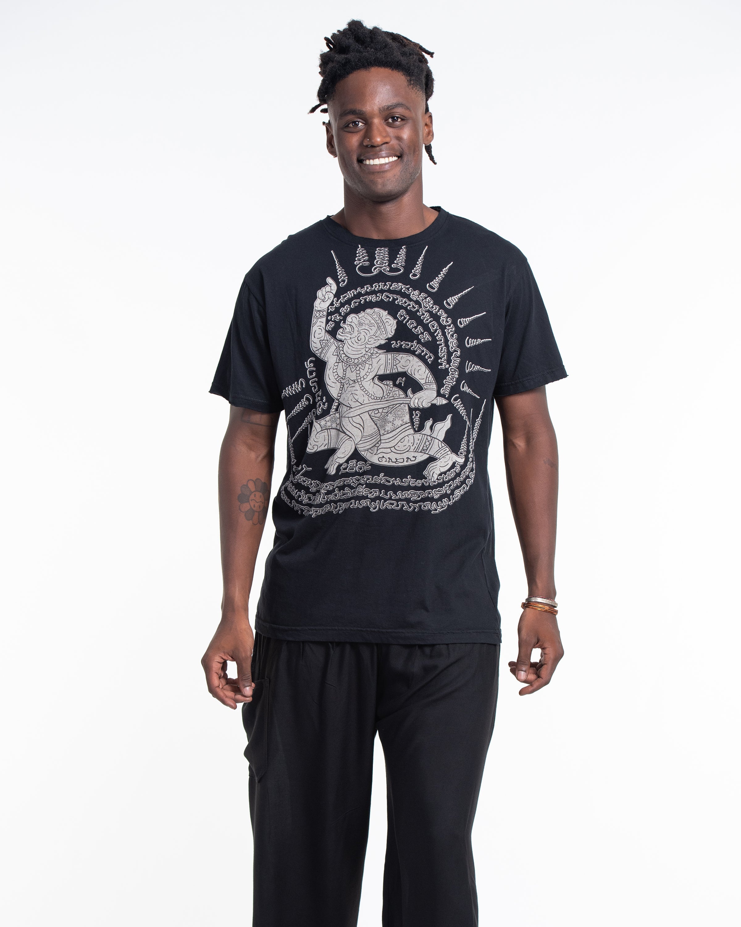 Unisex Hanuman Tattoo Cotton T-Shirt in Black