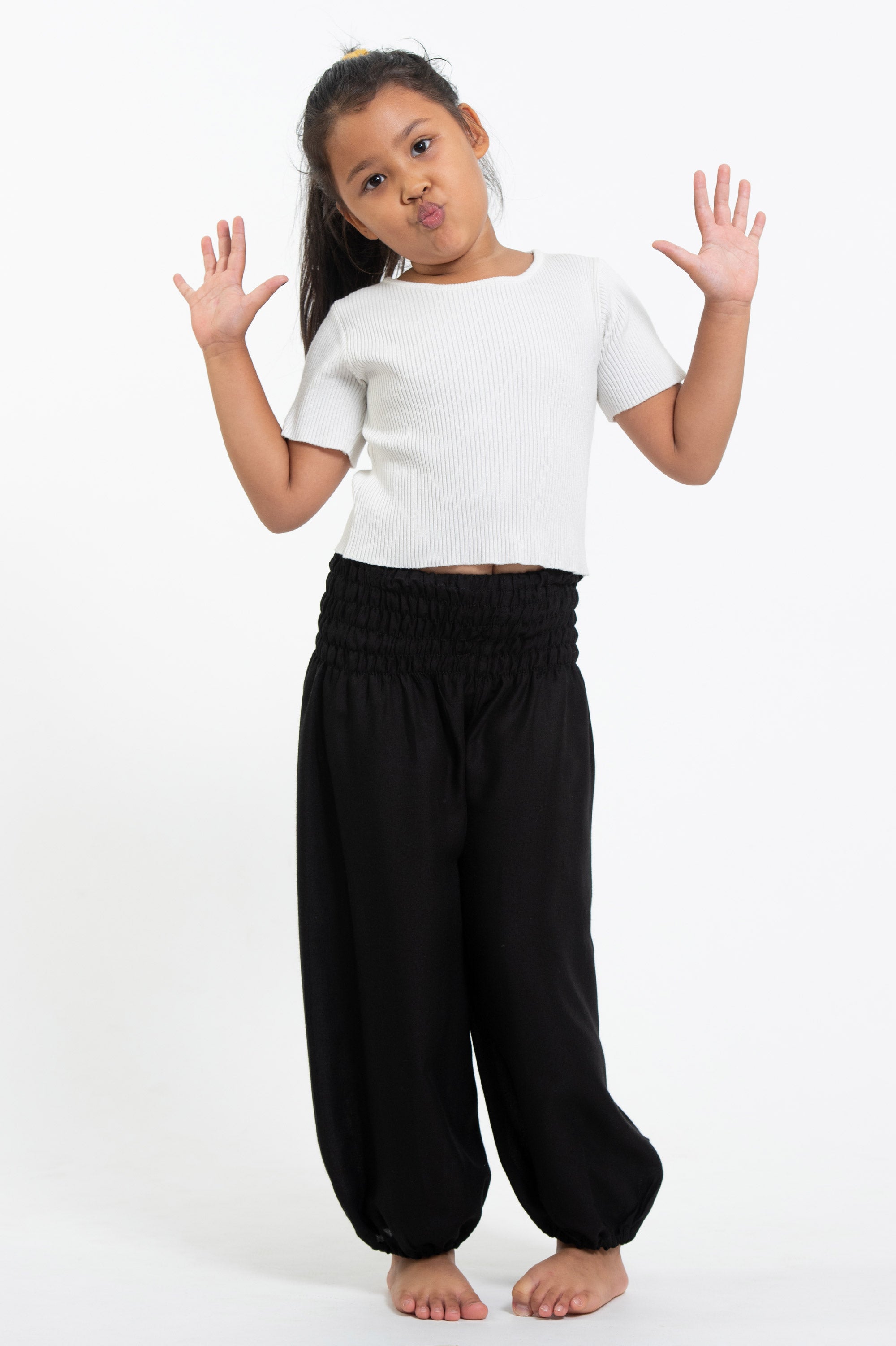 Solid Color Kids Harem Pants in Black