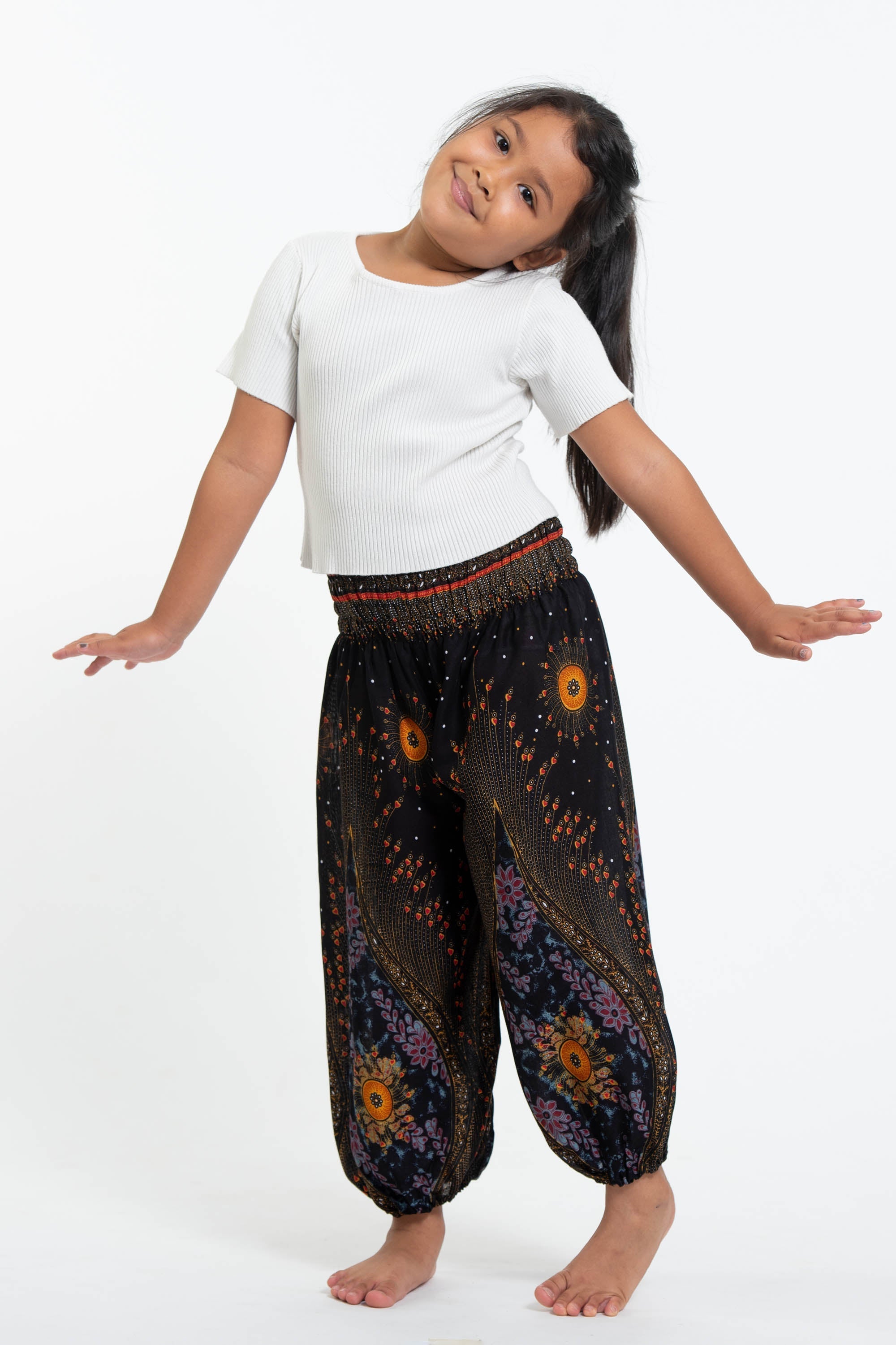 Peacock Eye Kids Harem Pants in Black
