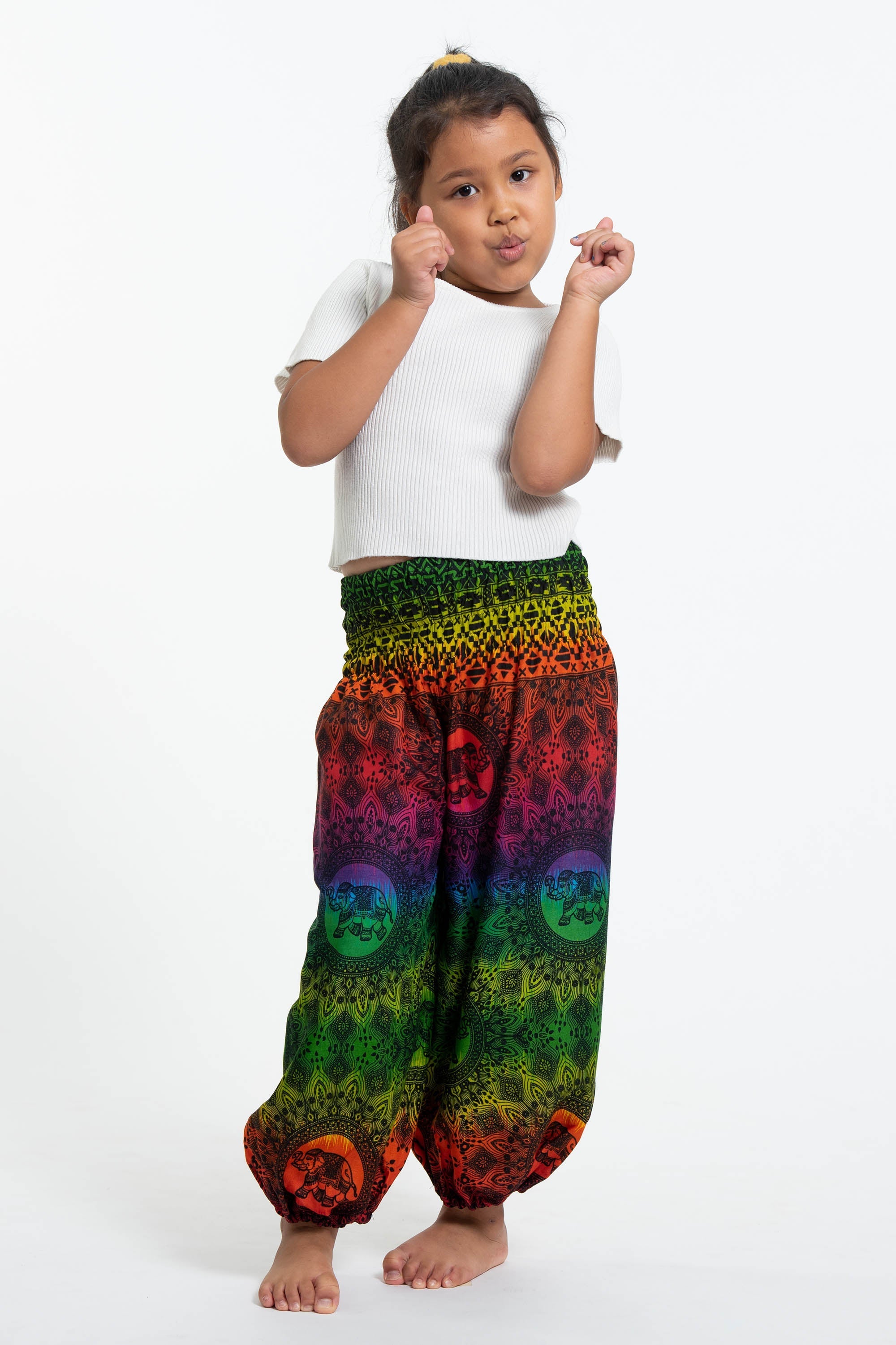 Rainbow Elephant Kids Elephant Pants in Green