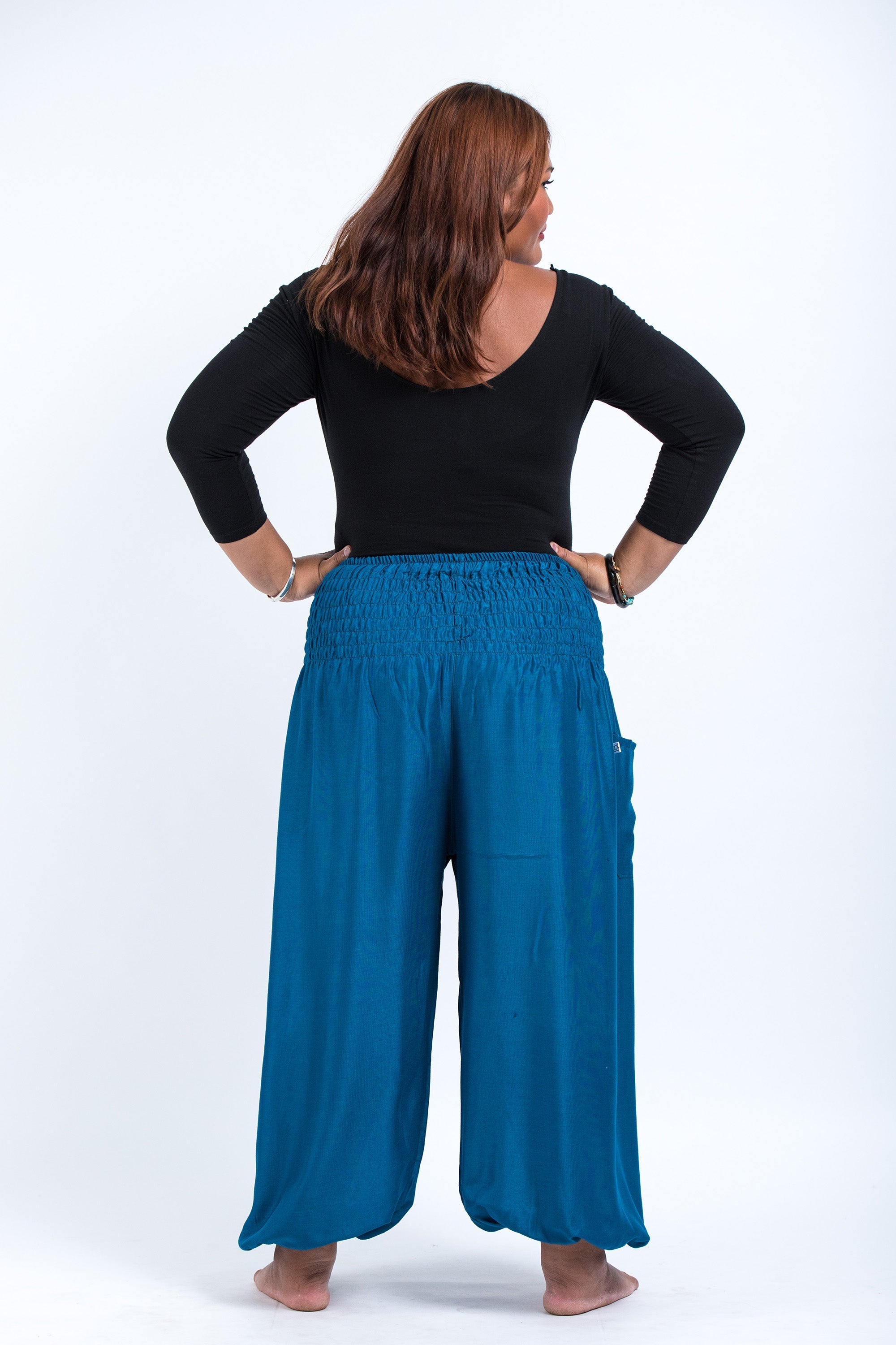 Plus Size Solid Color Women's Harem Pants in Aqua Blue