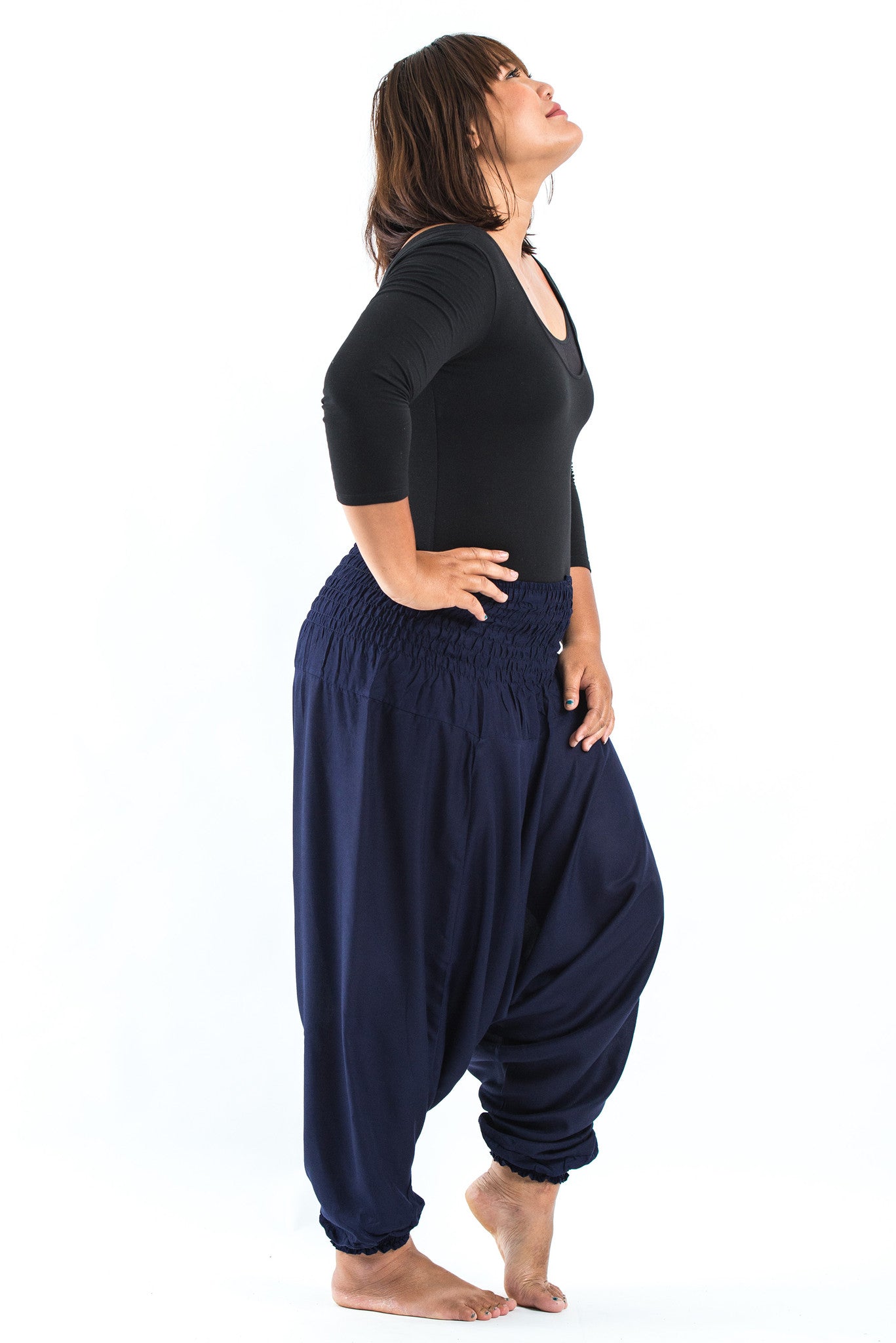 Plus Size Solid Color 2-in-1 Jumpsuit Harem Pants in Blue