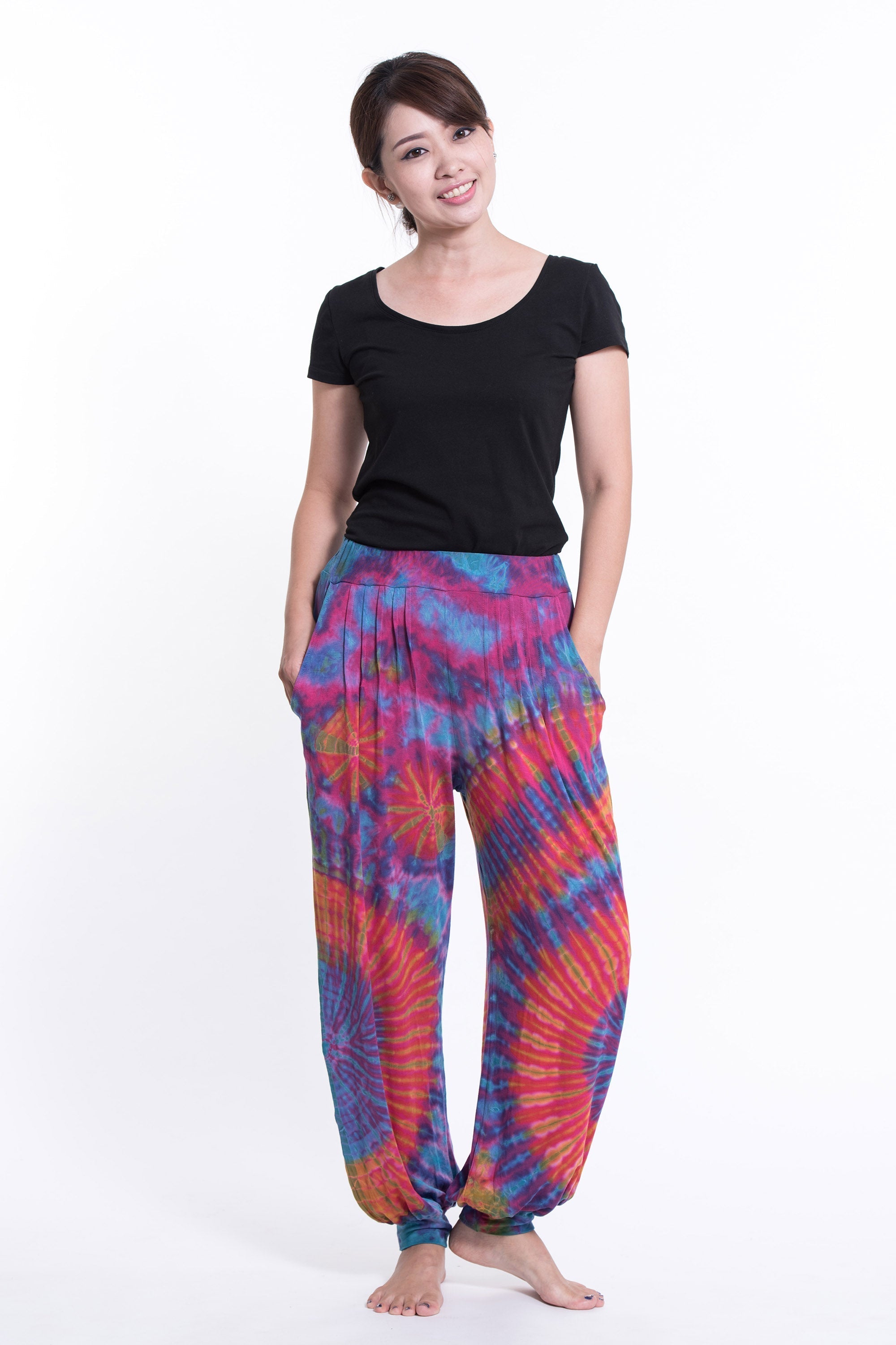 Tie Dye Cotton Women Harem Pants in Pink