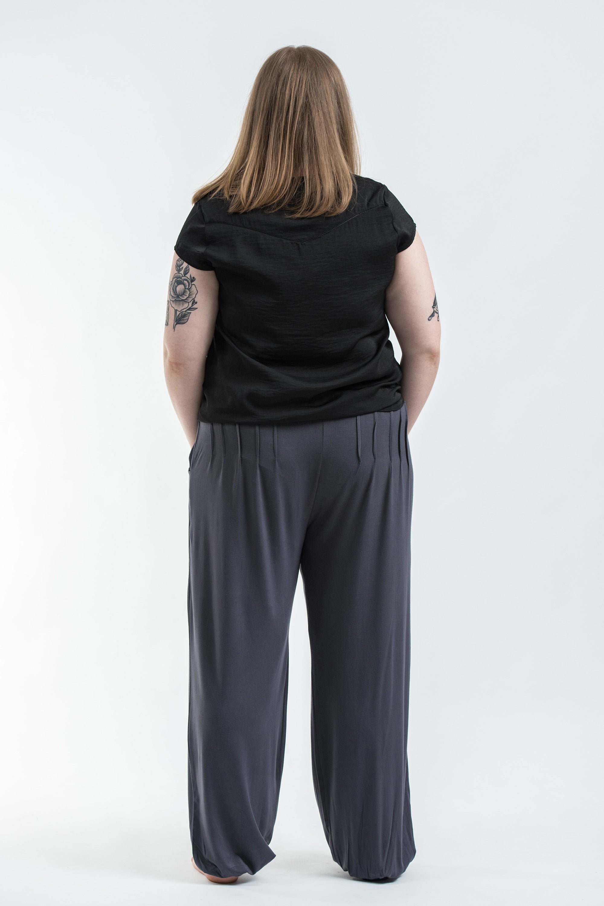 Plus Size Cotton Women Harem Pants in Solid Gray
