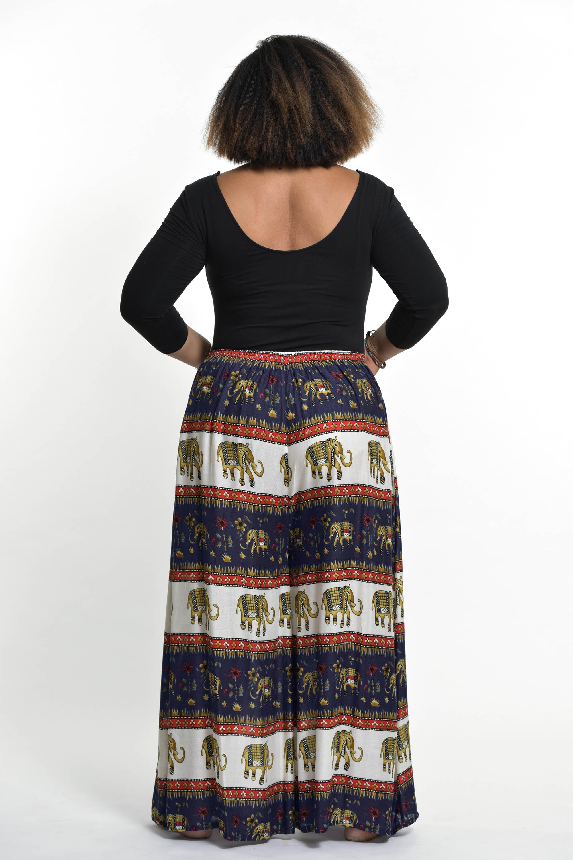Plus Size Elephant Bliss Palazzo Style Elephant Pants in Navy