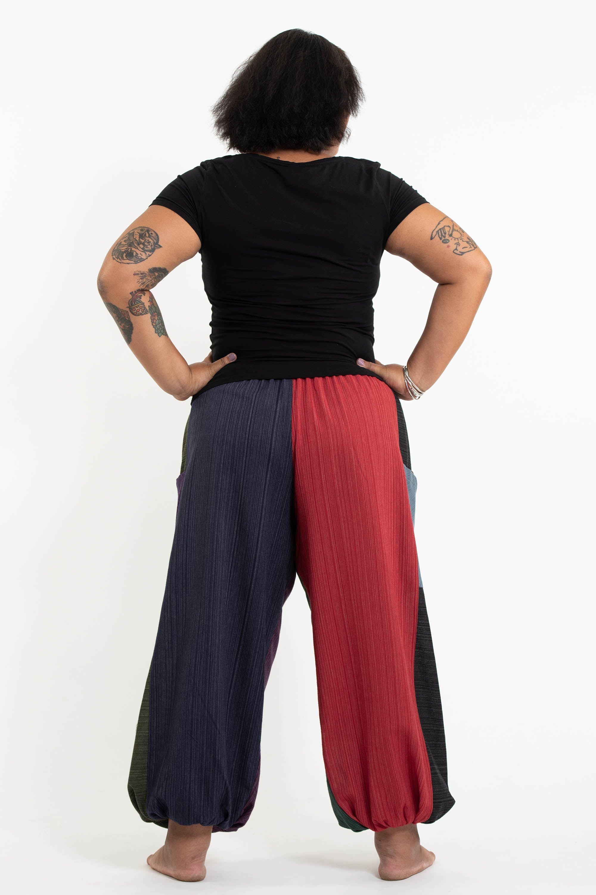 Plus Size Men's Drawstring Patchwork Pinstripes Cotton Pants