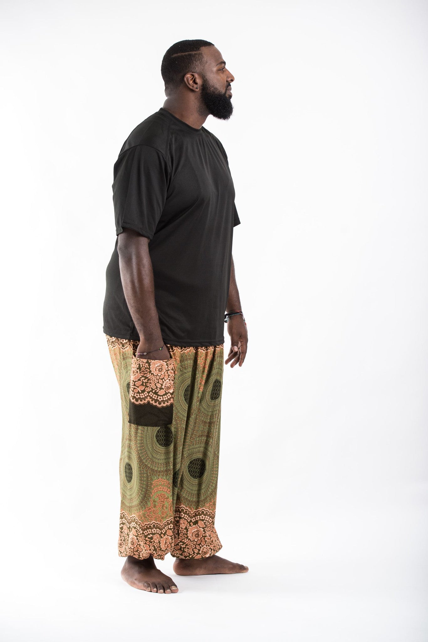 Plus Size Geometric Mandalas Men's Harem Pants in Olive