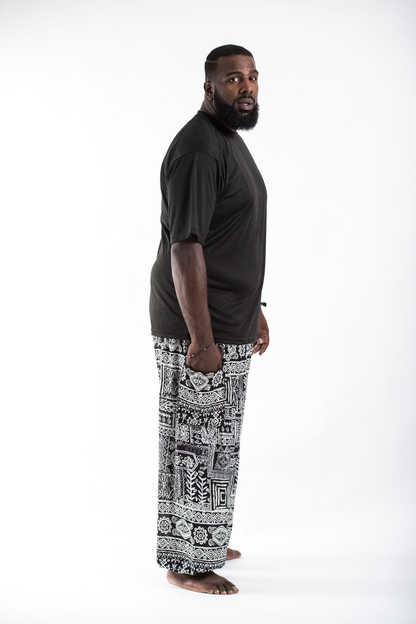 Plus Size Tribal Prints Men's Harem Pants in Black