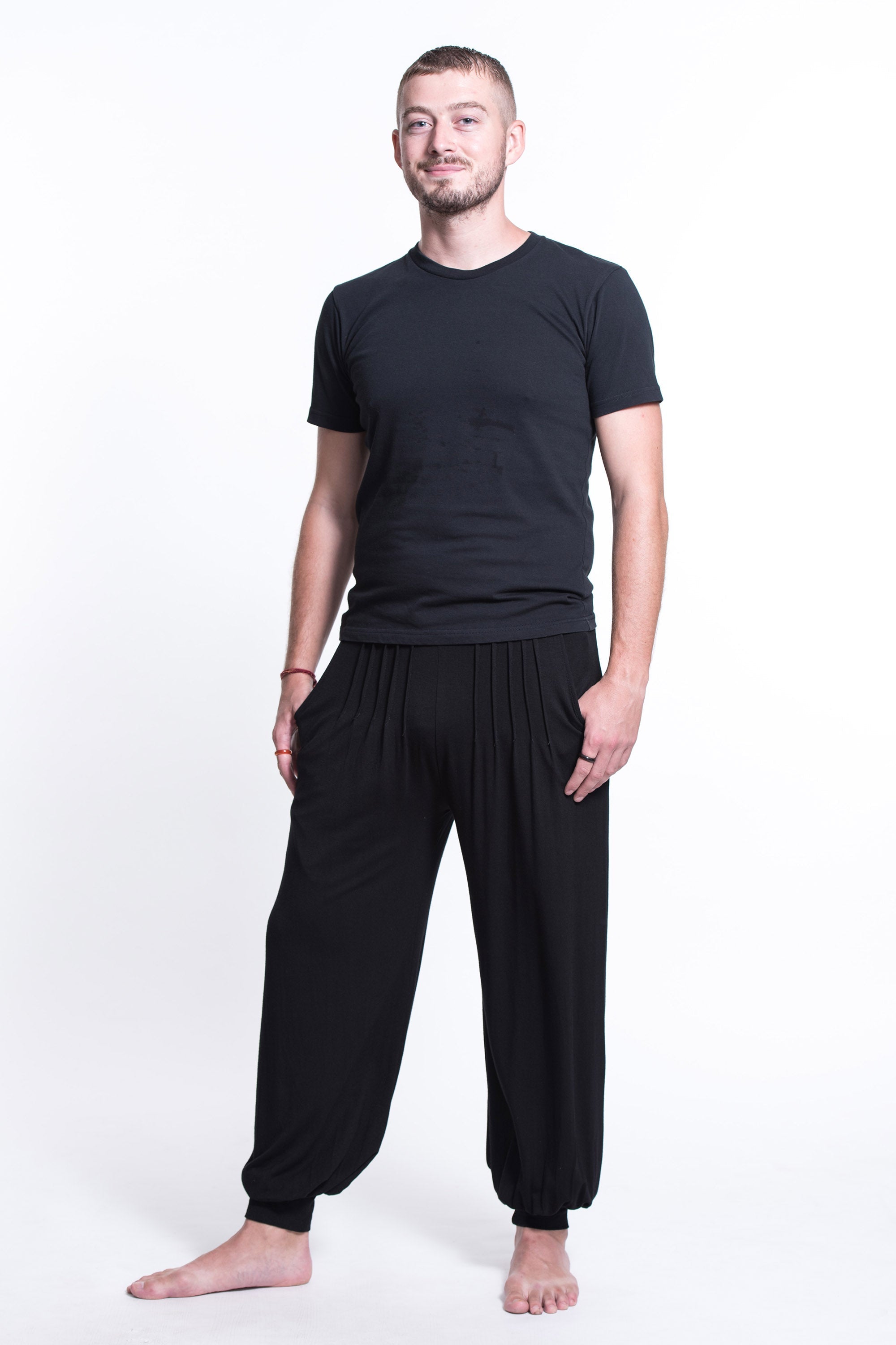 Cotton Men Harem Pants in Solid Black