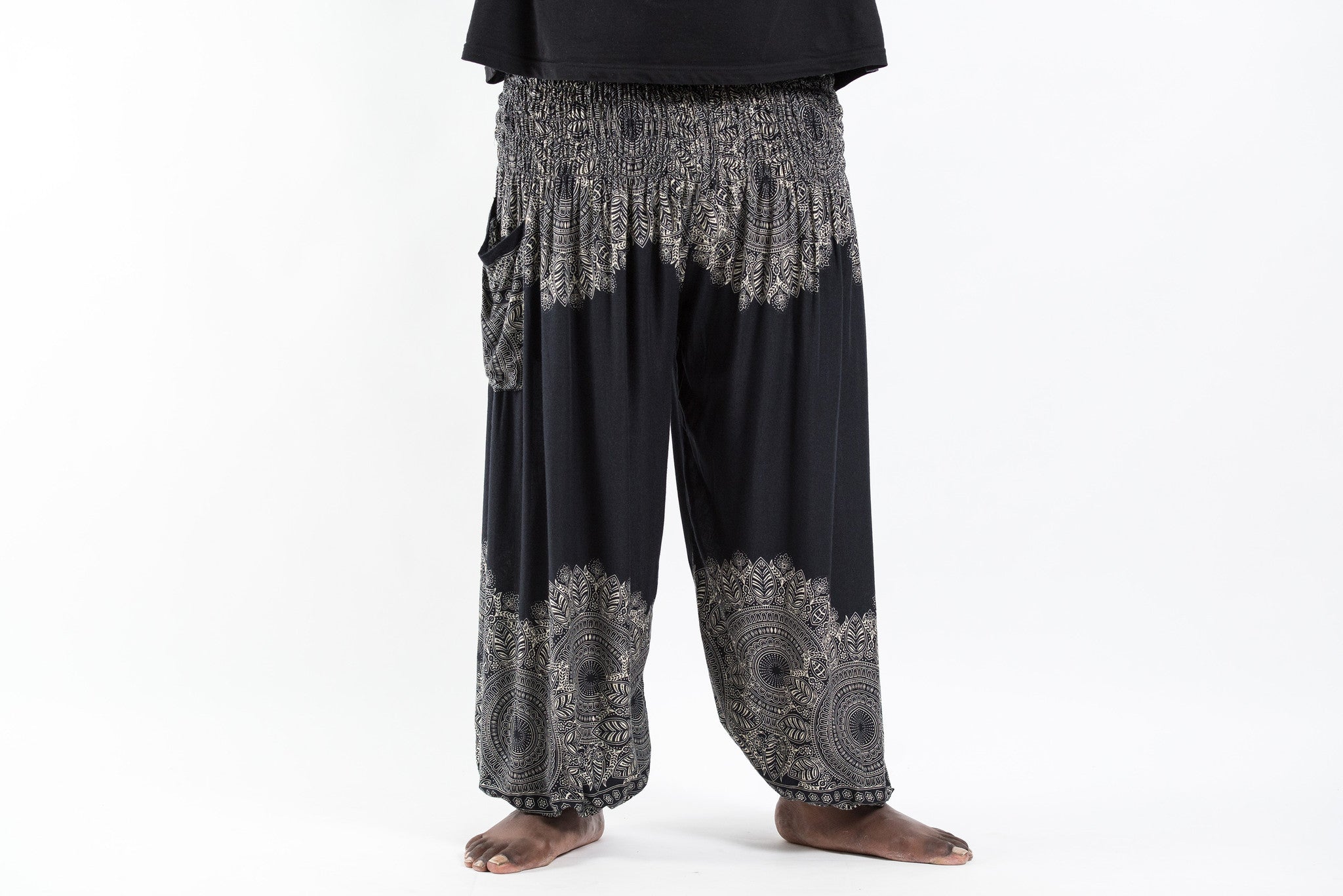 Plus Size Floral Mandalas Men's Harem Pants in Black