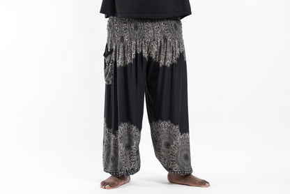 Plus Size Floral Mandalas Men's Harem Pants in Black