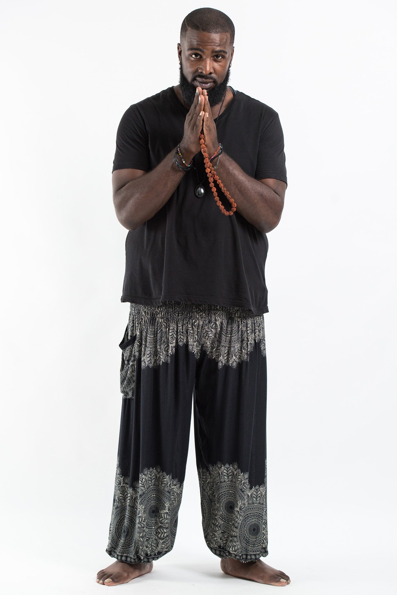 Plus Size Floral Mandalas Men's Harem Pants in Black