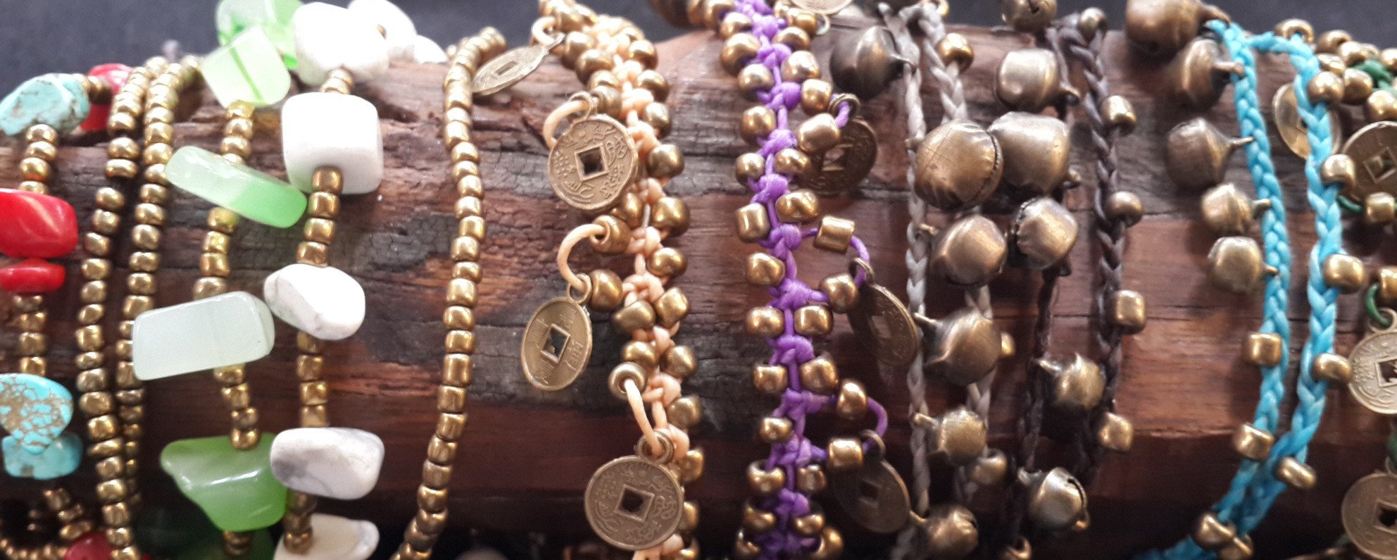 Triple Brass Beads Bracelet with Blue Beads