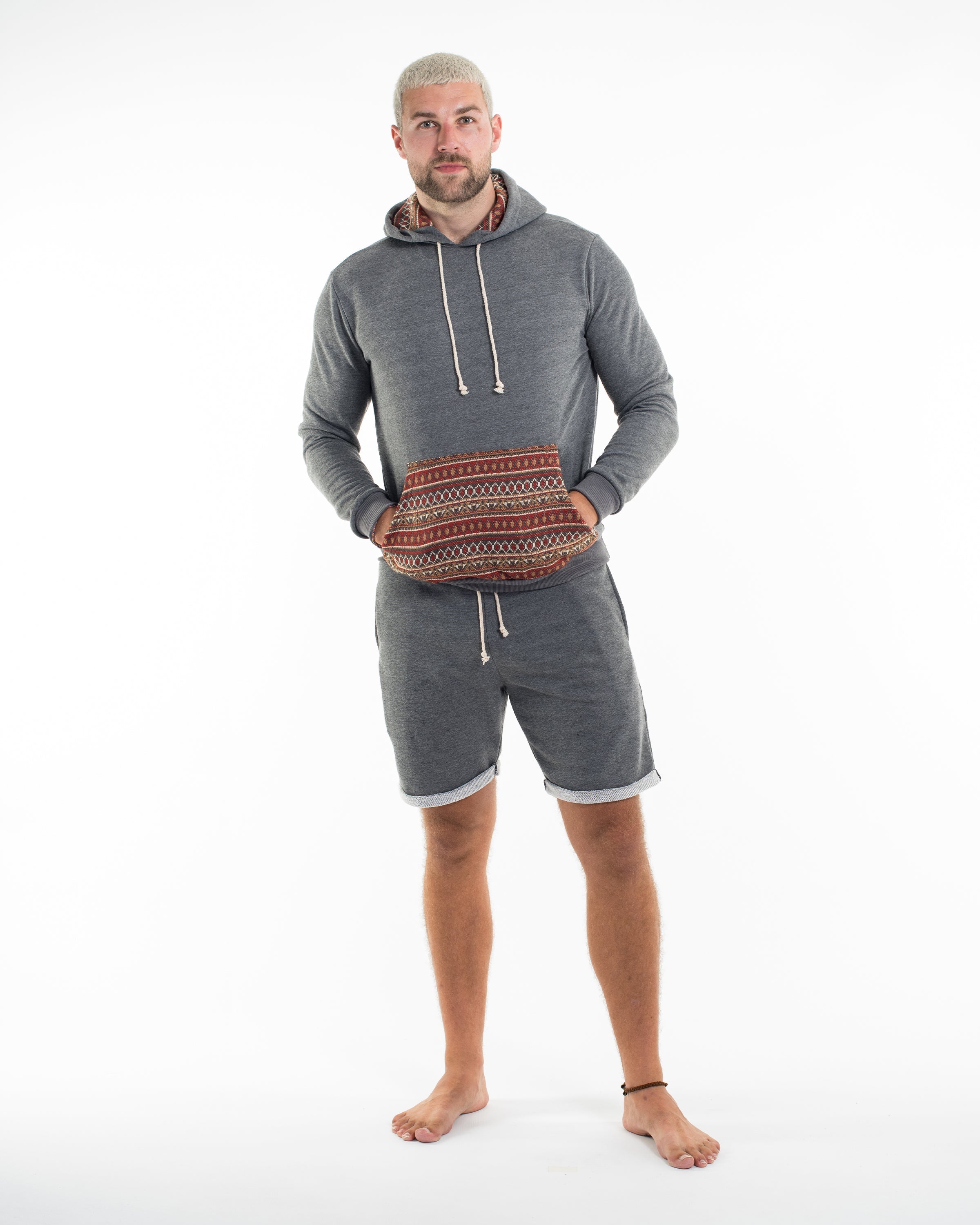 Men's Terry Shorts with Tribal Pockets in Black (Size M - XL)
